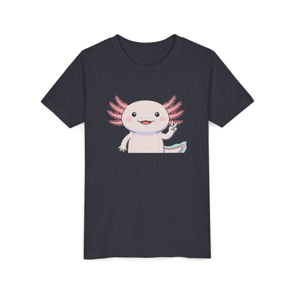 Kids Axolotl Throwing Peace Graphic Tee — Cute Pink Axolotl Salamander Youth T-Shirt - Kids