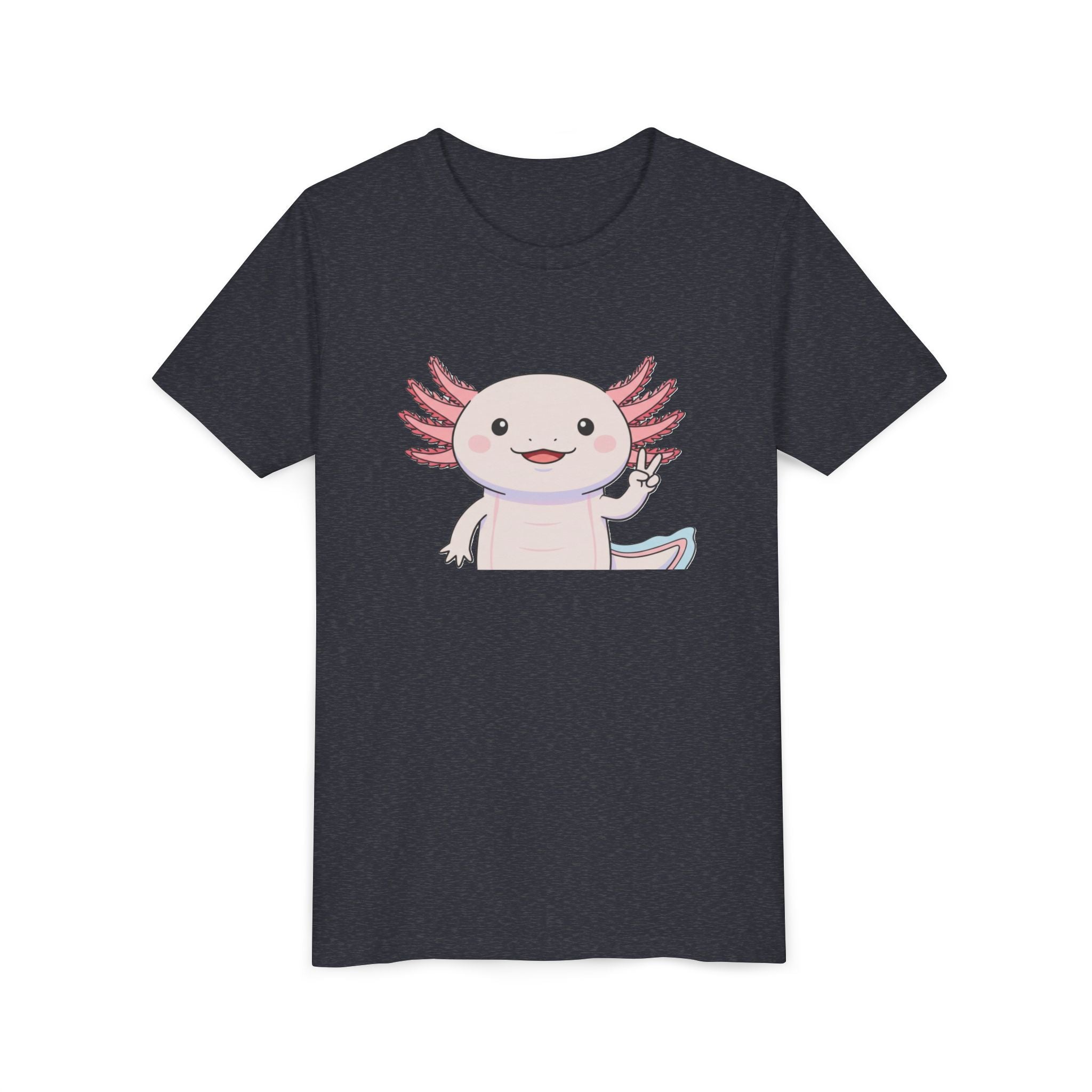 Kids Axolotl Throwing Peace Graphic Tee — Cute Pink Axolotl Salamander Youth T-Shirt - Kids