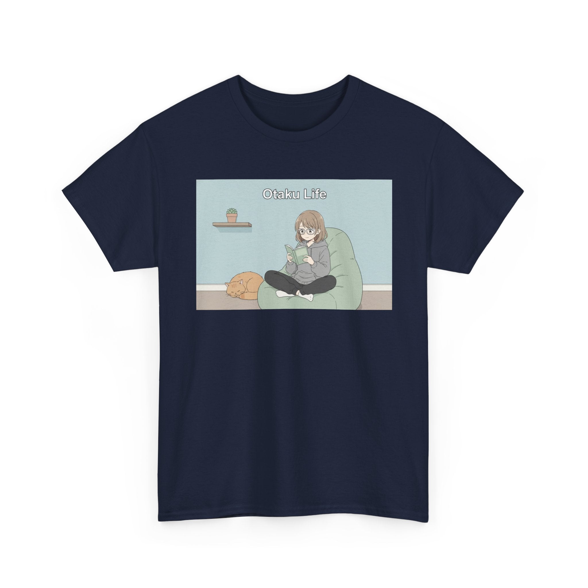 Cozy Cat Girl Otaku Long Sleeve Tee - 'Chill Vibes' Anime Girl Relaxing Graphic T-Shirt