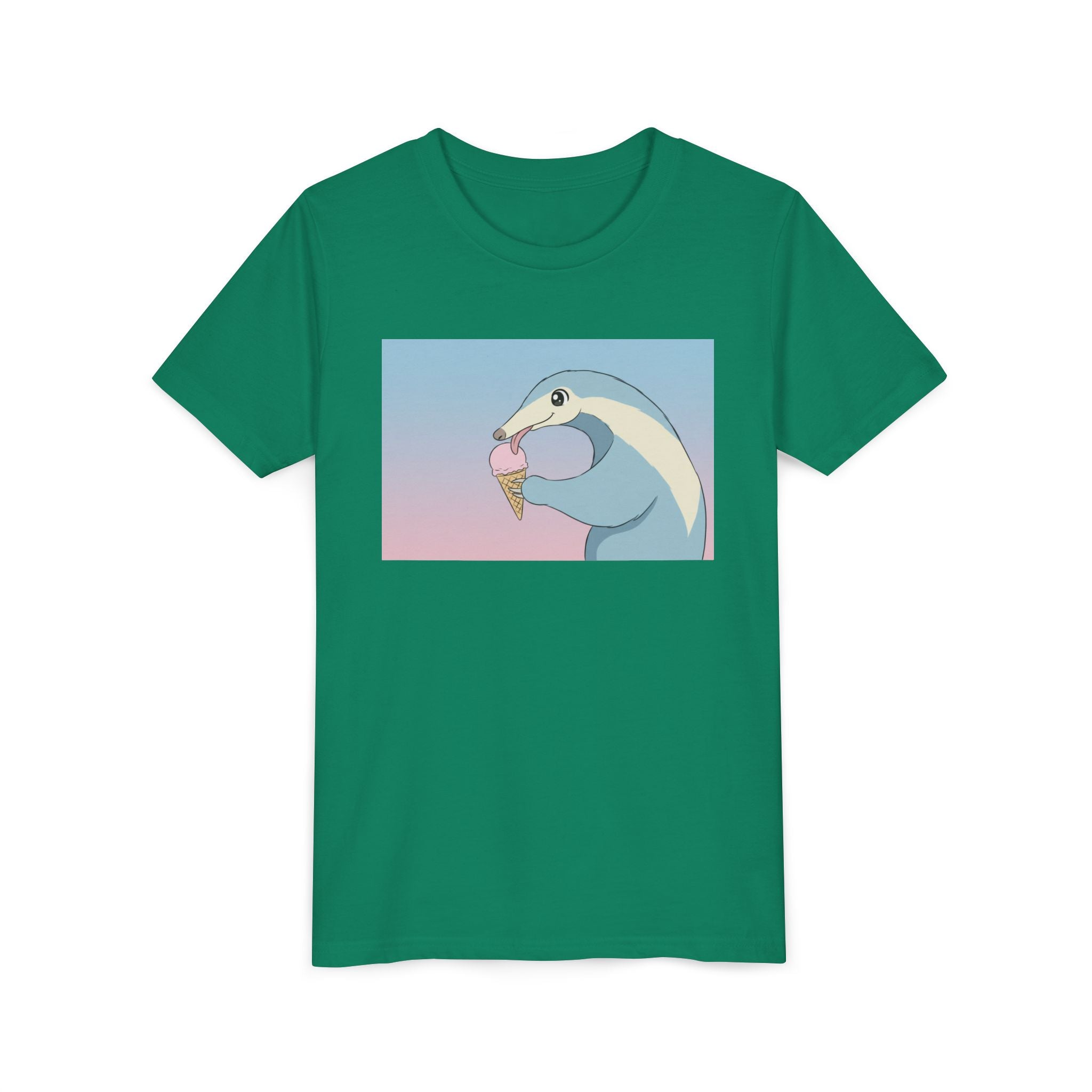Anteater Eating Ice Cream Kids Tee — Cute Pastel Animal Graphic Youth T-Shirt - Kids