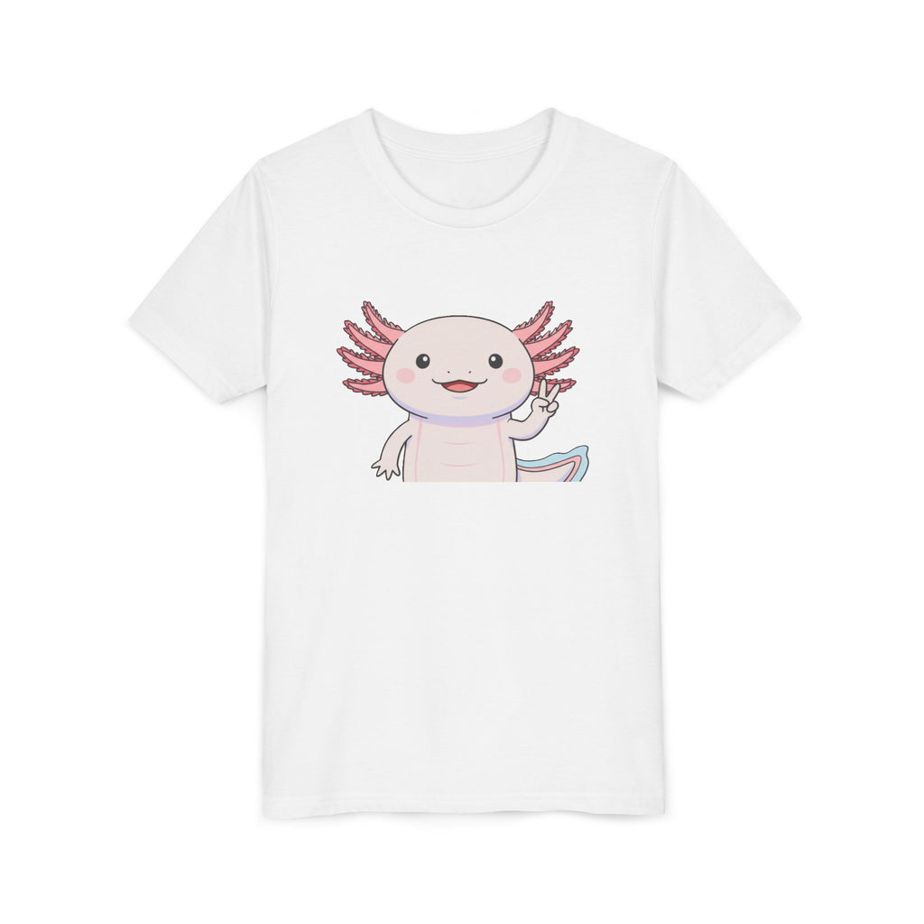 Kids Axolotl Throwing Peace Graphic Tee — Cute Pink Axolotl Salamander Youth T-Shirt - Kids