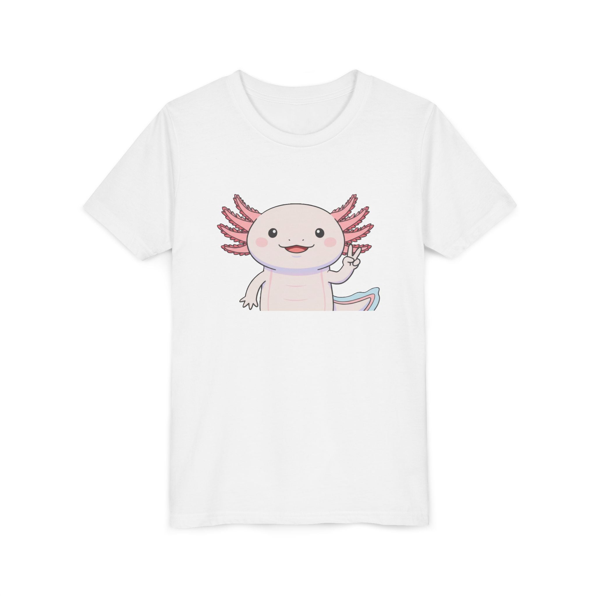 Kids Axolotl Throwing Peace Graphic Tee — Cute Pink Axolotl Salamander Youth T-Shirt - Kids