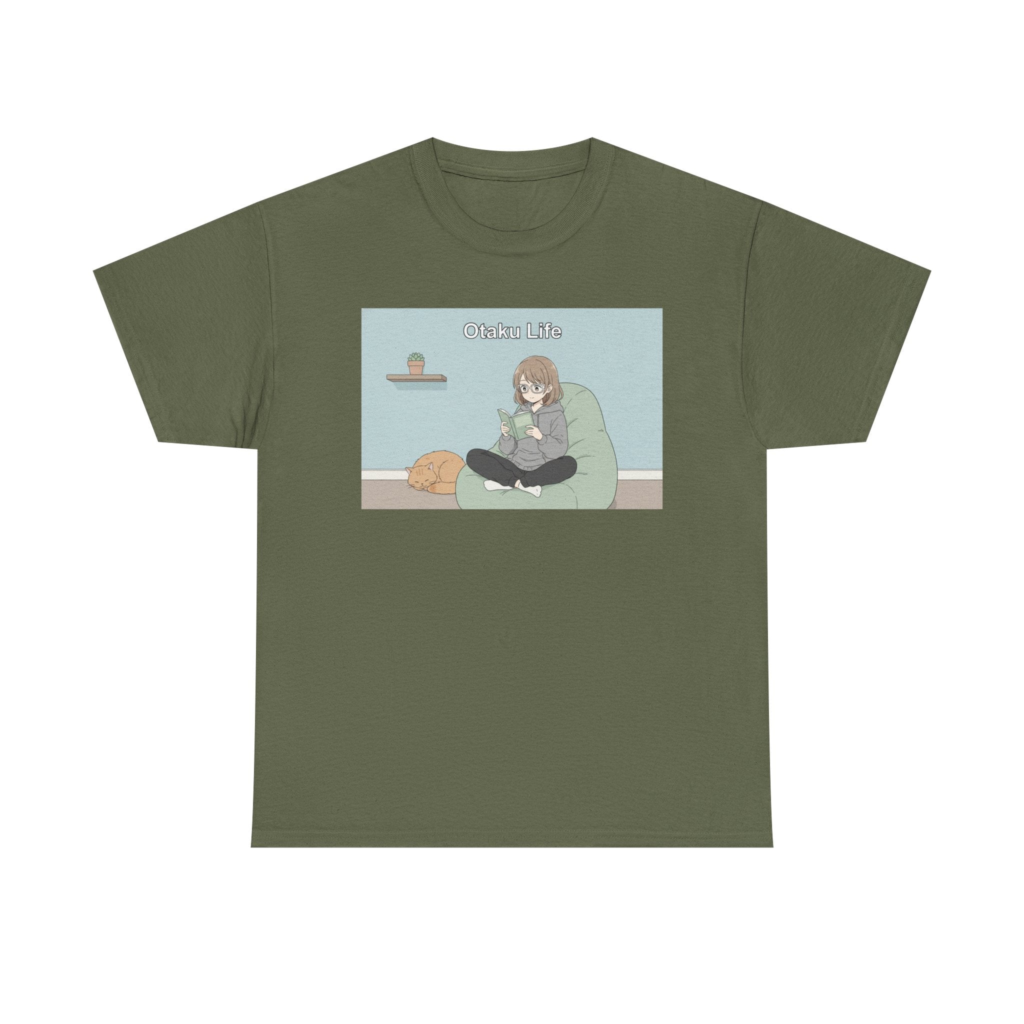 Cozy Cat Girl Otaku Long Sleeve Tee - 'Chill Vibes' Anime Girl Relaxing Graphic T-Shirt
