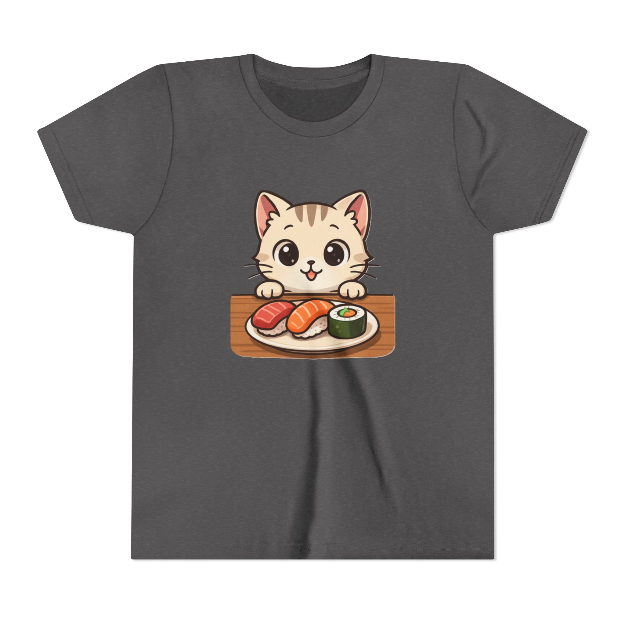 Kids Sushi Cat T-Shirt — Cute Kitty Eating Sushi Youth Tee