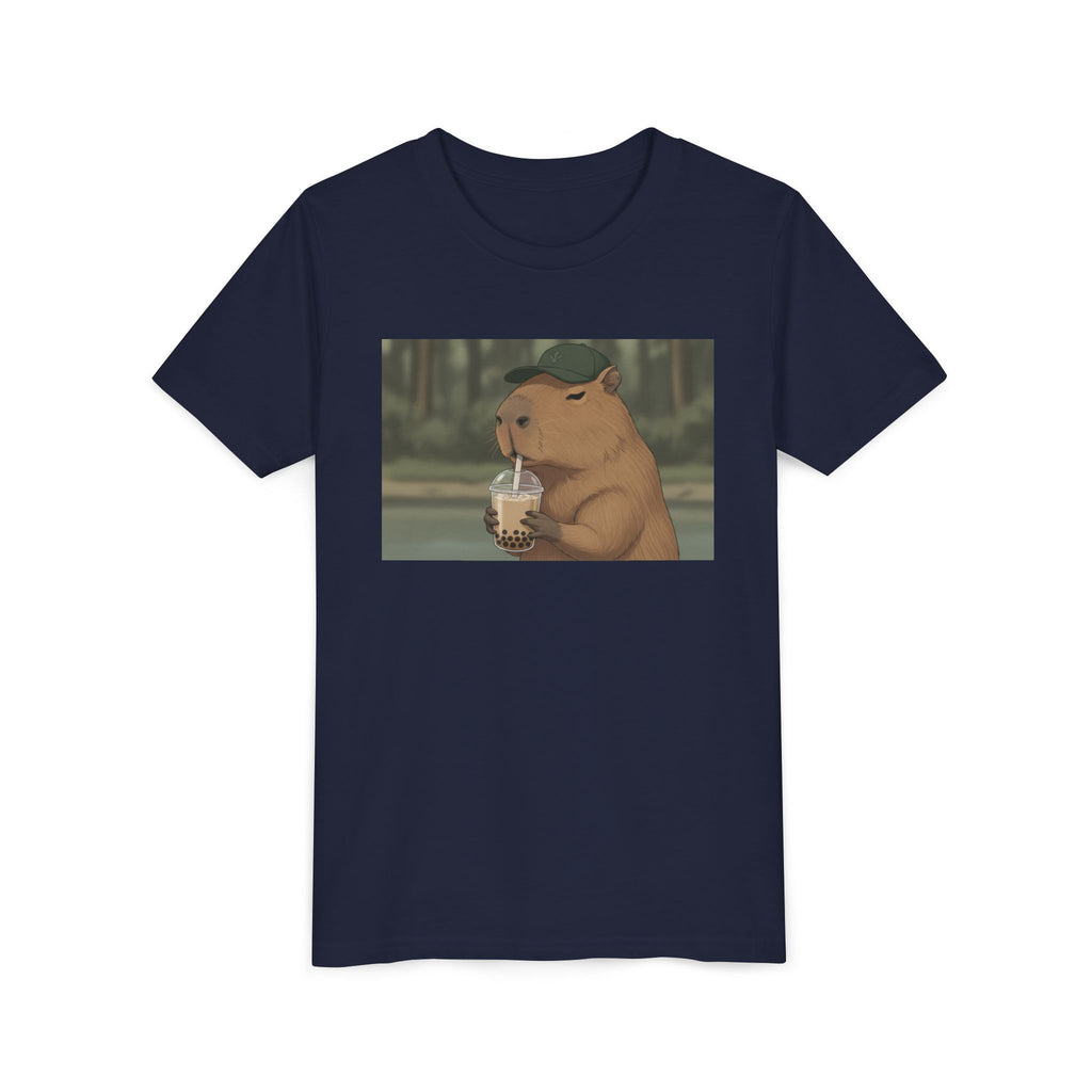 Capybara Drinking Boba Tea Youth Tee — Cute Kawaii Bubble Shirt for Kids - Kids