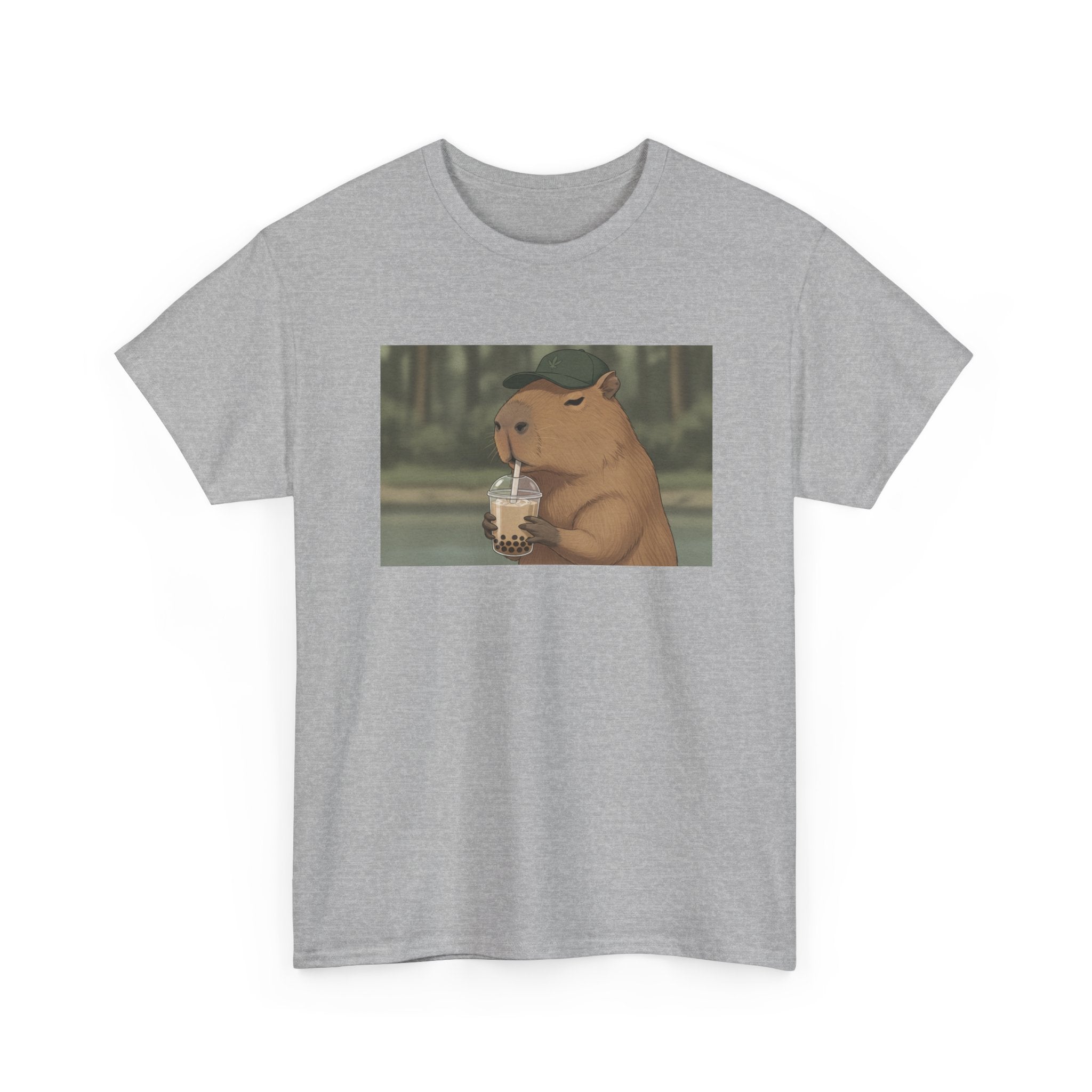 Capybara Drinking Boba T‑Shirt — Cute Cartoon Bubble Tea Tee - Adult
