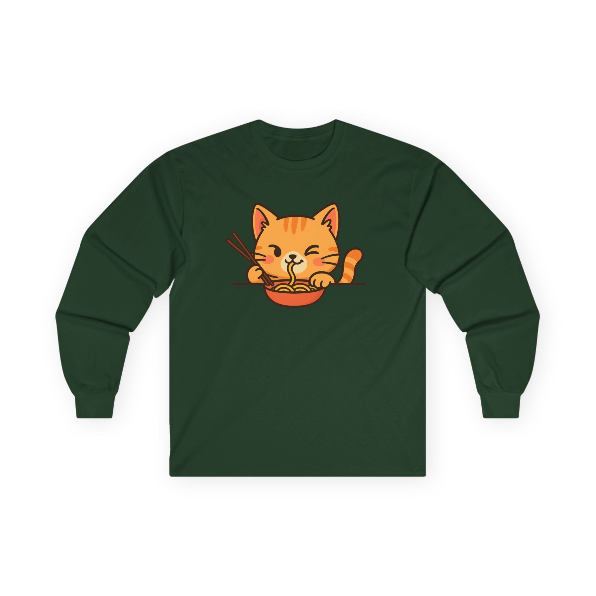 Cute Cat Eating Ramen Long Sleeve Tee - Adult