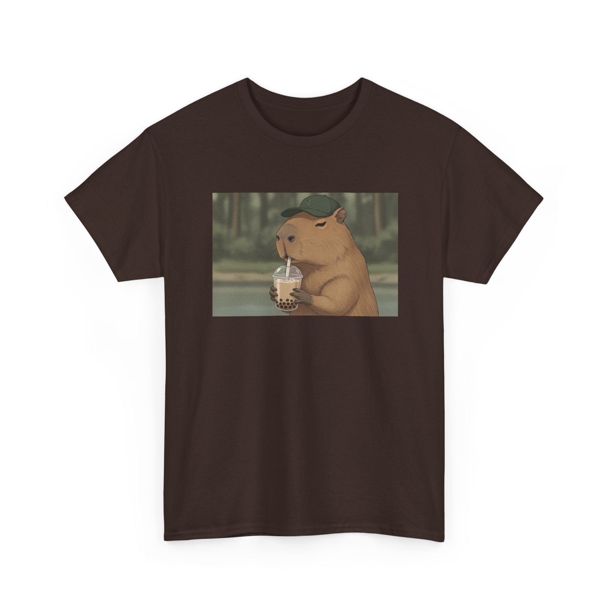 Capybara Drinking Boba T‑Shirt — Cute Cartoon Bubble Tea Tee - Adult