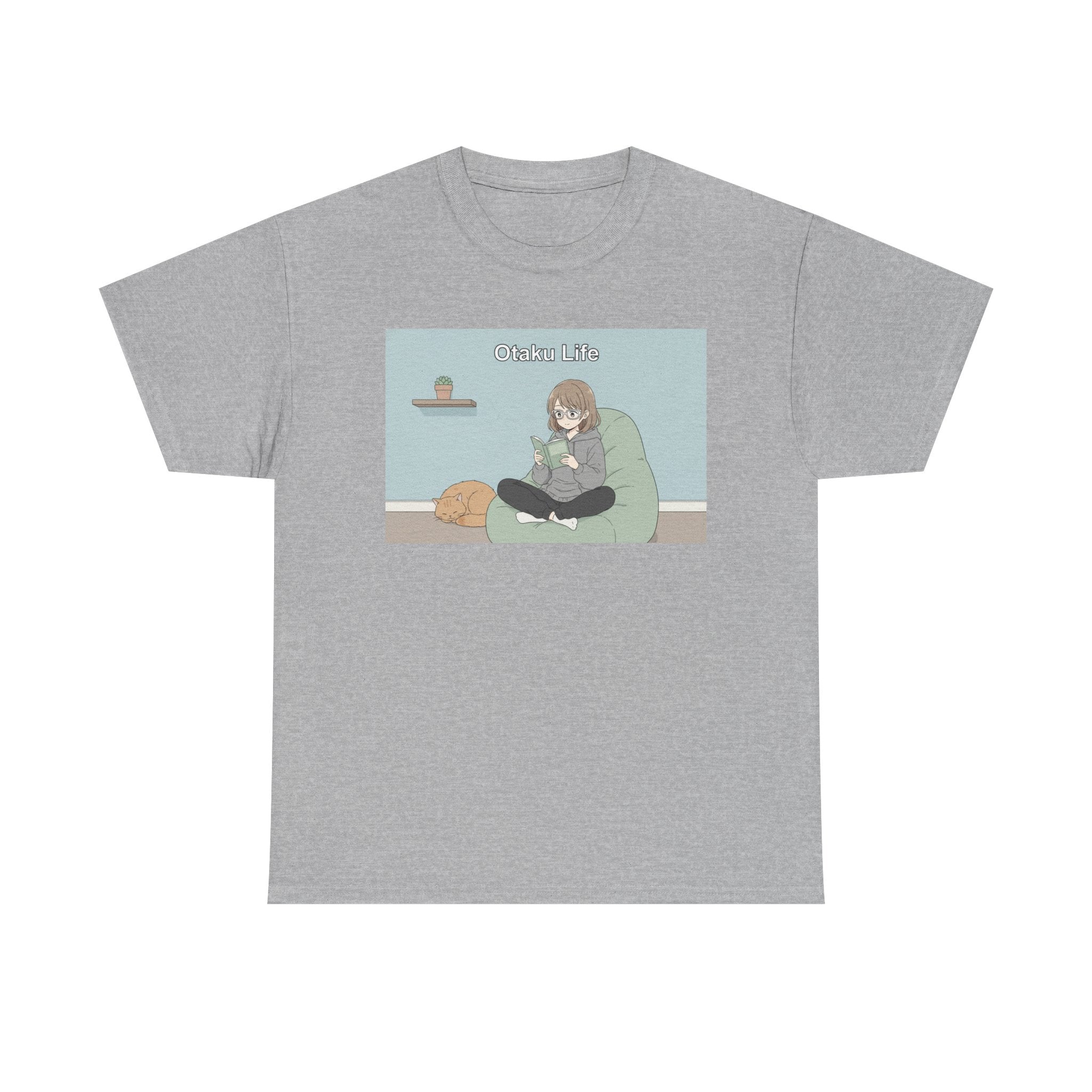 Cozy Cat Girl Otaku Long Sleeve Tee - 'Chill Vibes' Anime Girl Relaxing Graphic T-Shirt