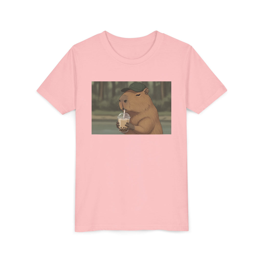 Capybara Drinking Boba Tea Youth Tee — Cute Kawaii Bubble Shirt for Kids - Kids