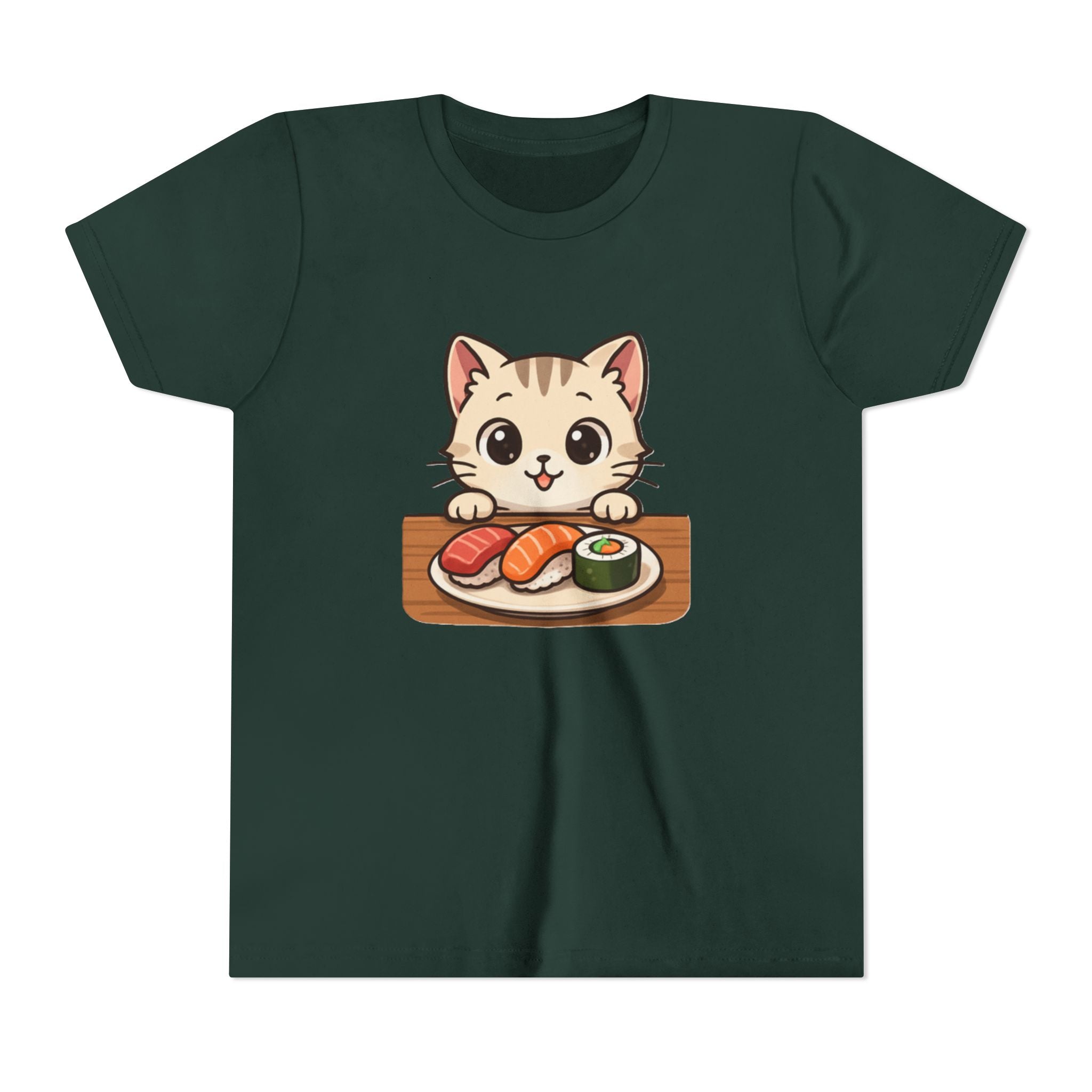 Kids Sushi Cat T-Shirt — Cute Kitty Eating Sushi Youth Tee