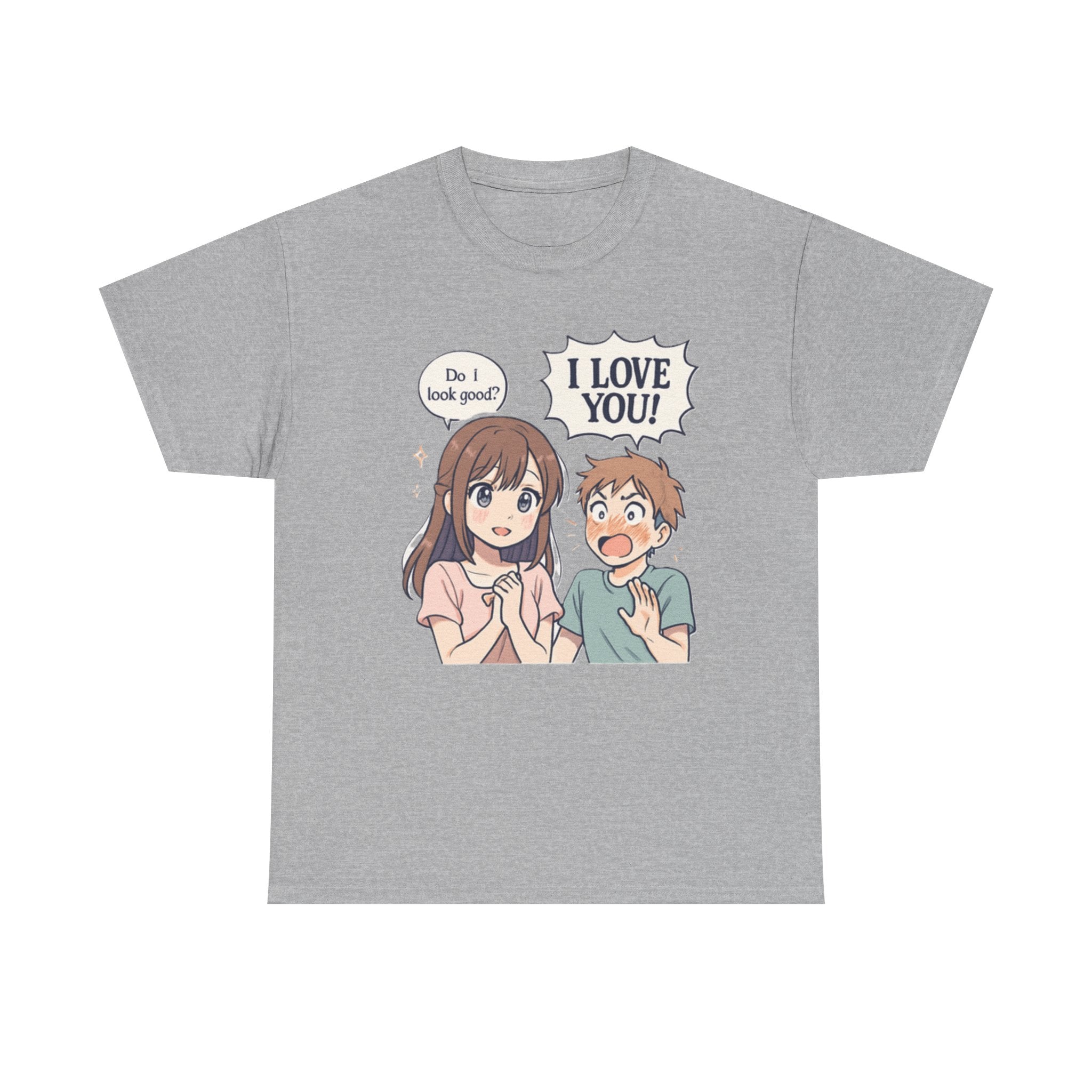 Anime Couple T‑Shirt — "Do I look good?" / "I Love You!" Cute Romance Tee - Adult