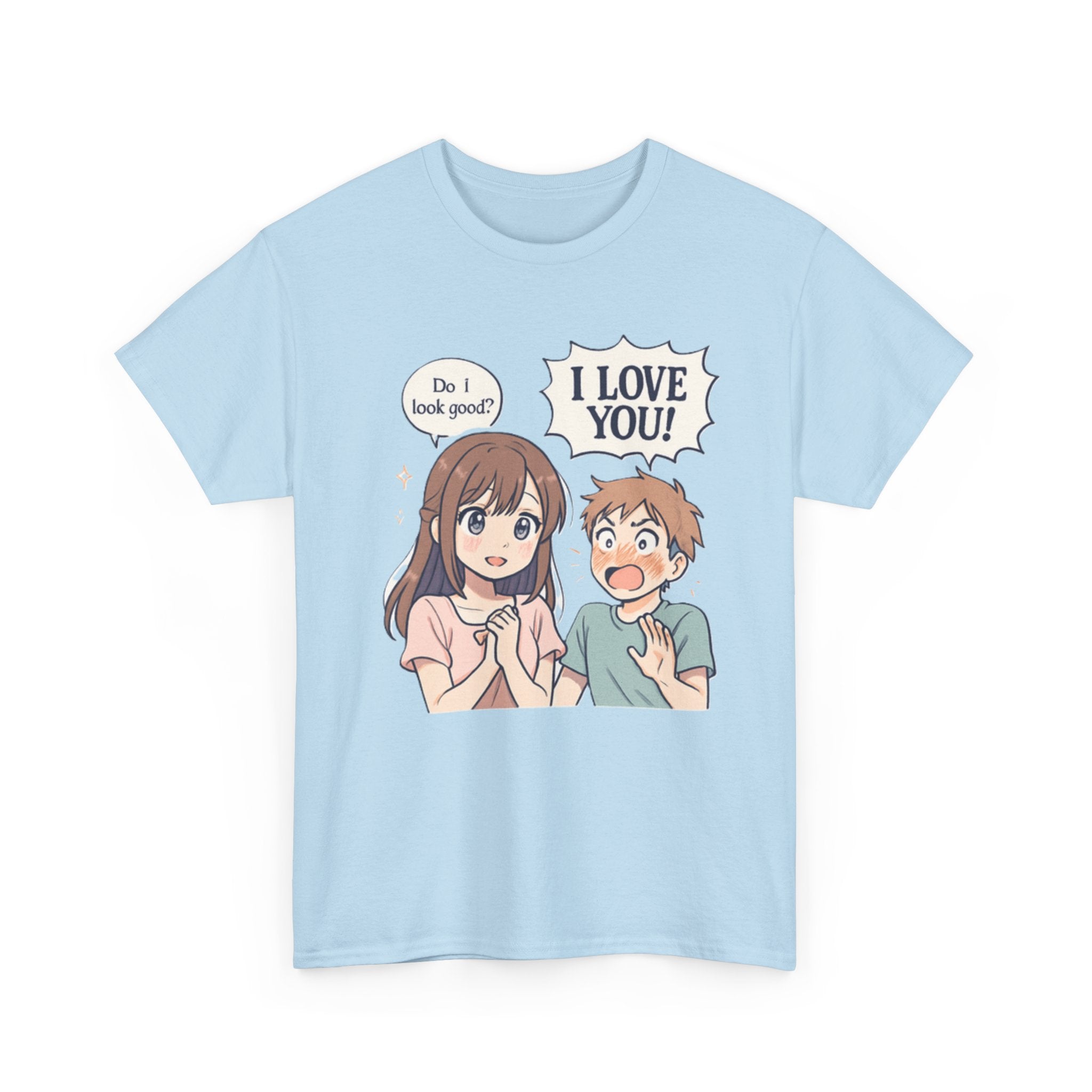 Anime Couple T‑Shirt — "Do I look good?" / "I Love You!" Cute Romance Tee - Adult