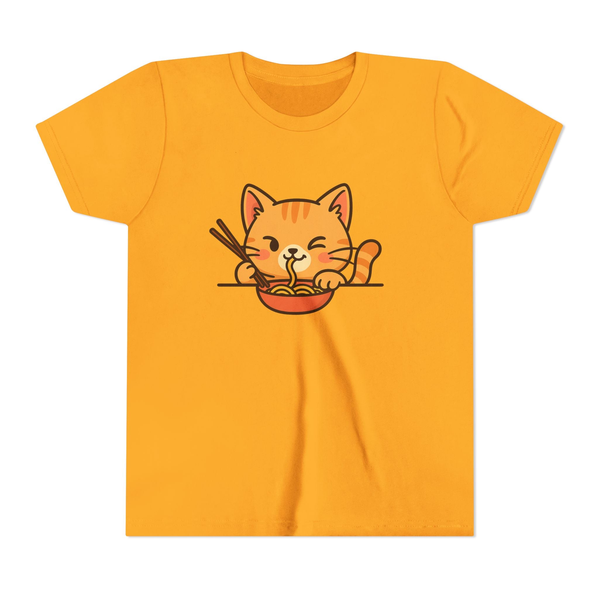 Kids Cat Eating Ramen T-Shirt – Cute Anime Noodle Kitty Youth Tee - Kids