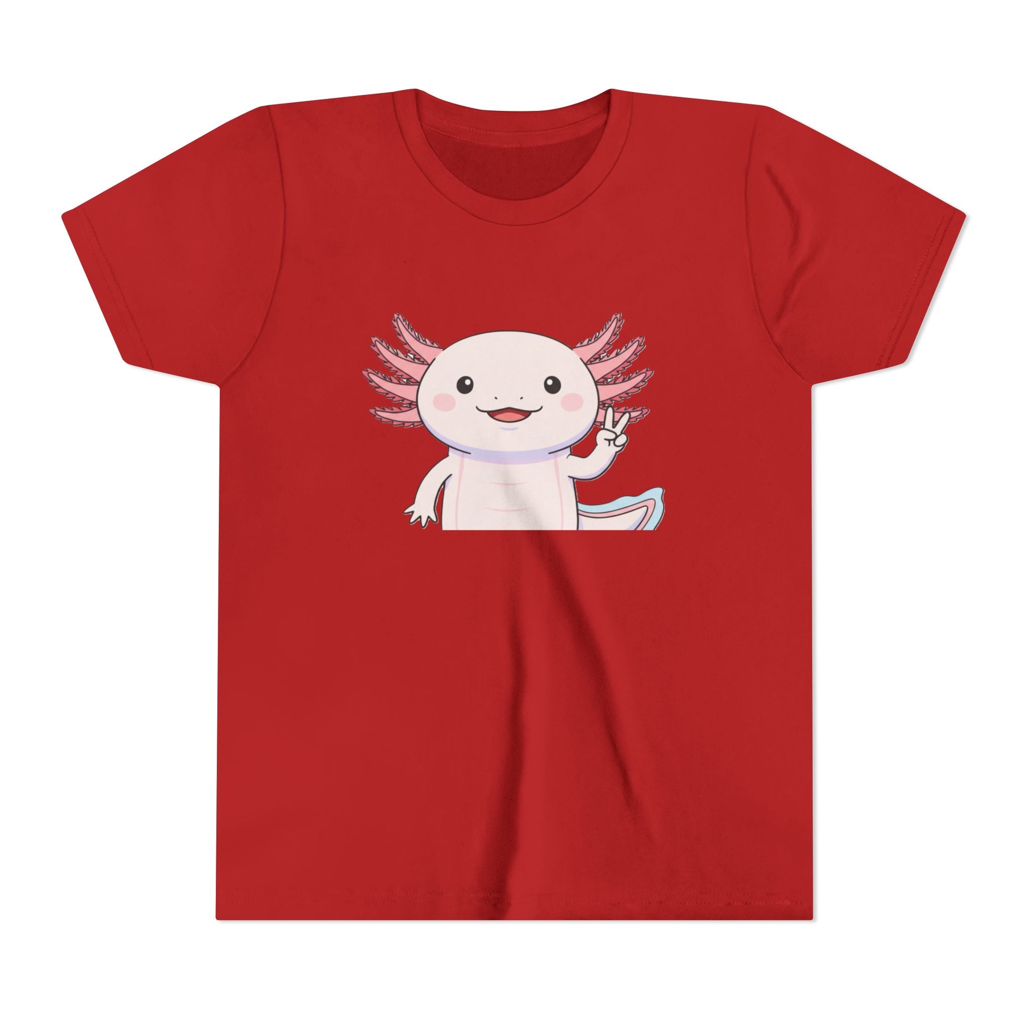 Kids Axolotl Throwing Peace Graphic Tee — Cute Pink Axolotl Salamander Youth T-Shirt - Kids