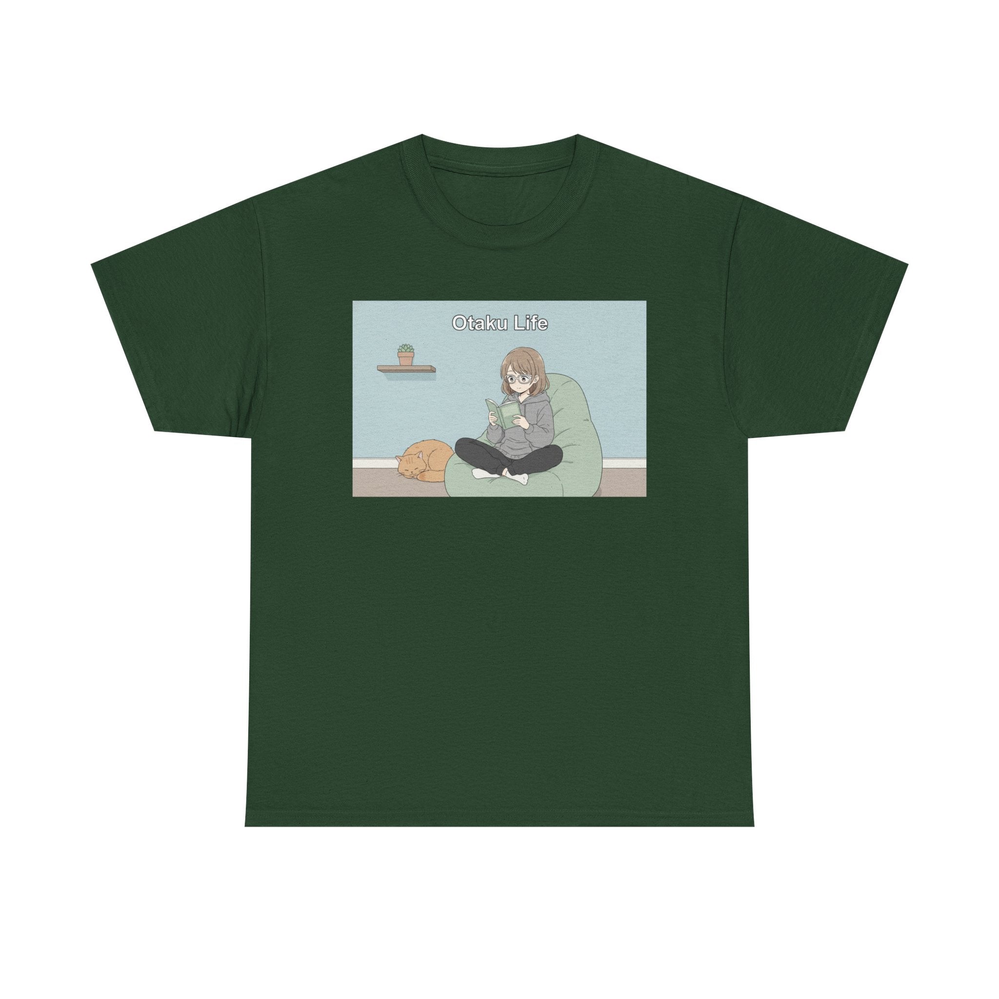 Cozy Cat Girl Otaku Long Sleeve Tee - 'Chill Vibes' Anime Girl Relaxing Graphic T-Shirt