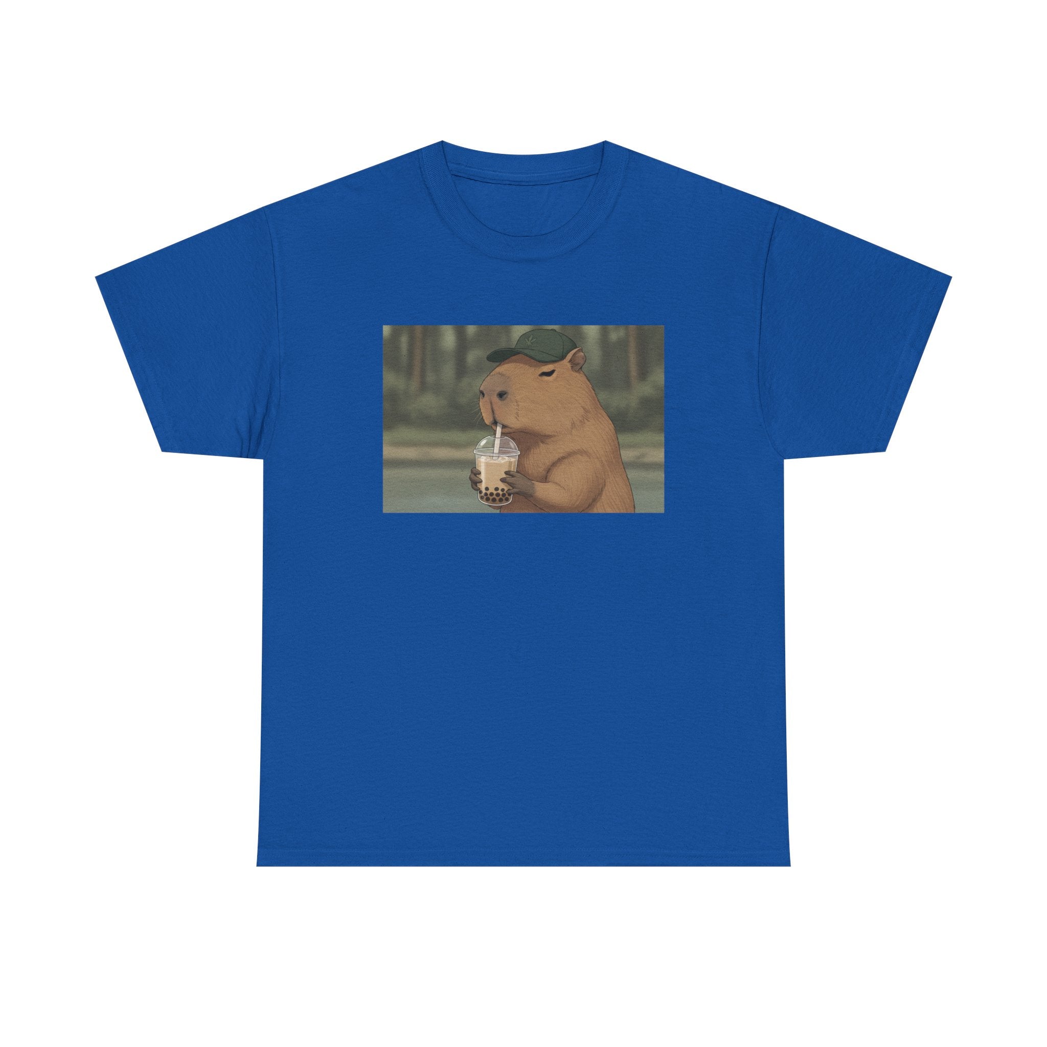 Capybara Drinking Boba T‑Shirt — Cute Cartoon Bubble Tea Tee - Adult