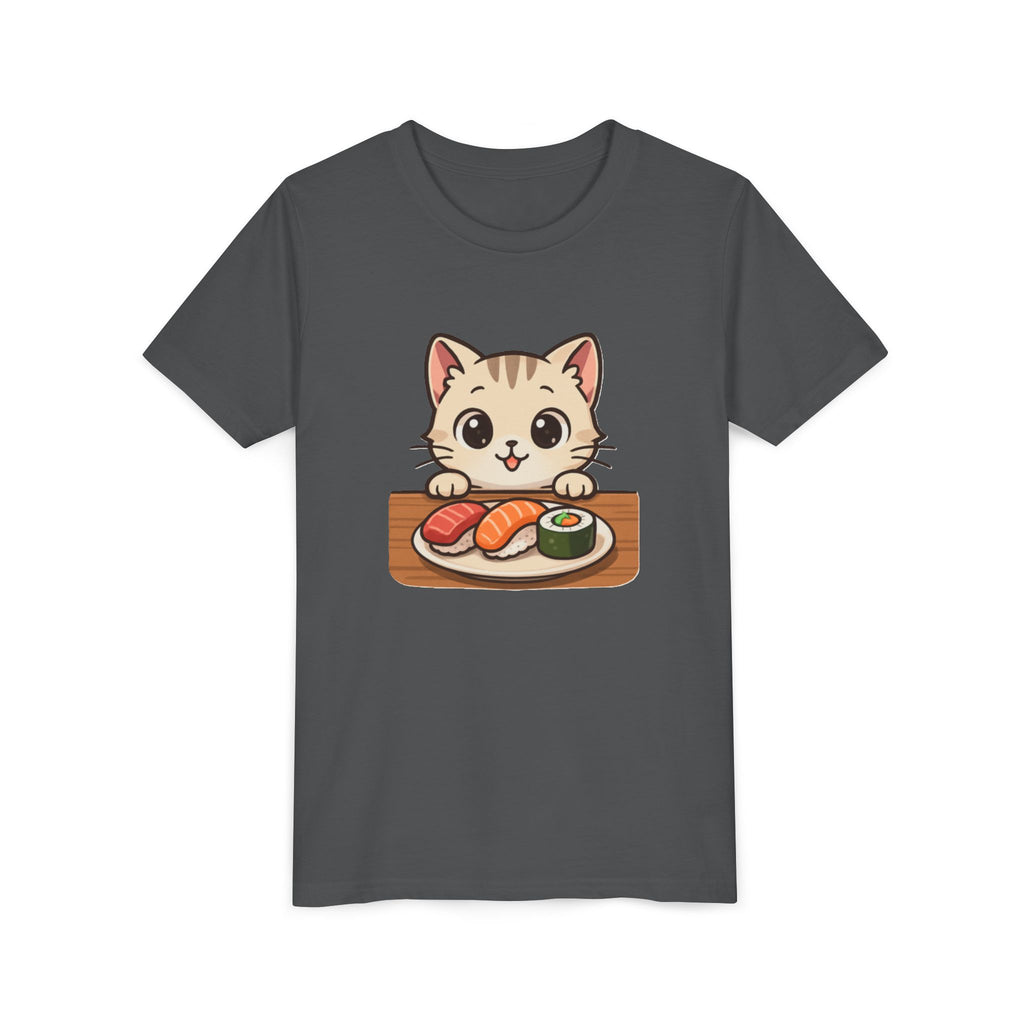 Kids Sushi Cat T-Shirt — Cute Kitty Eating Sushi Youth Tee