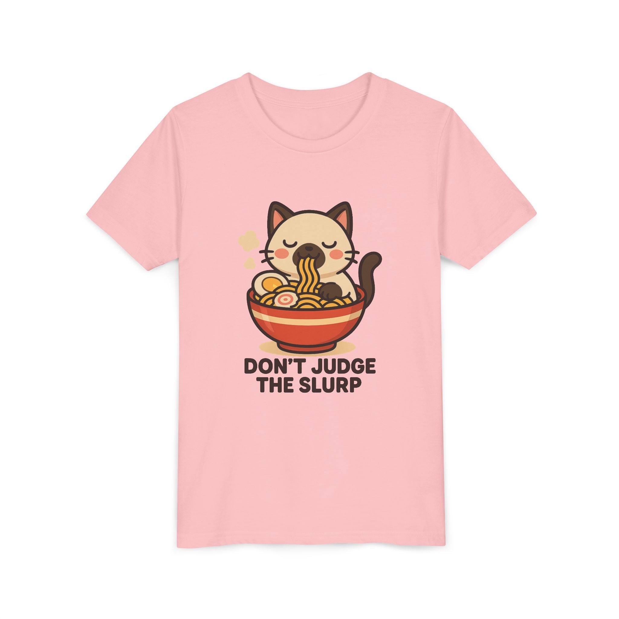 Youth Tee — Cute Cat Eating Ramen 'Don't Judge The Slurp' Graphic Shirt