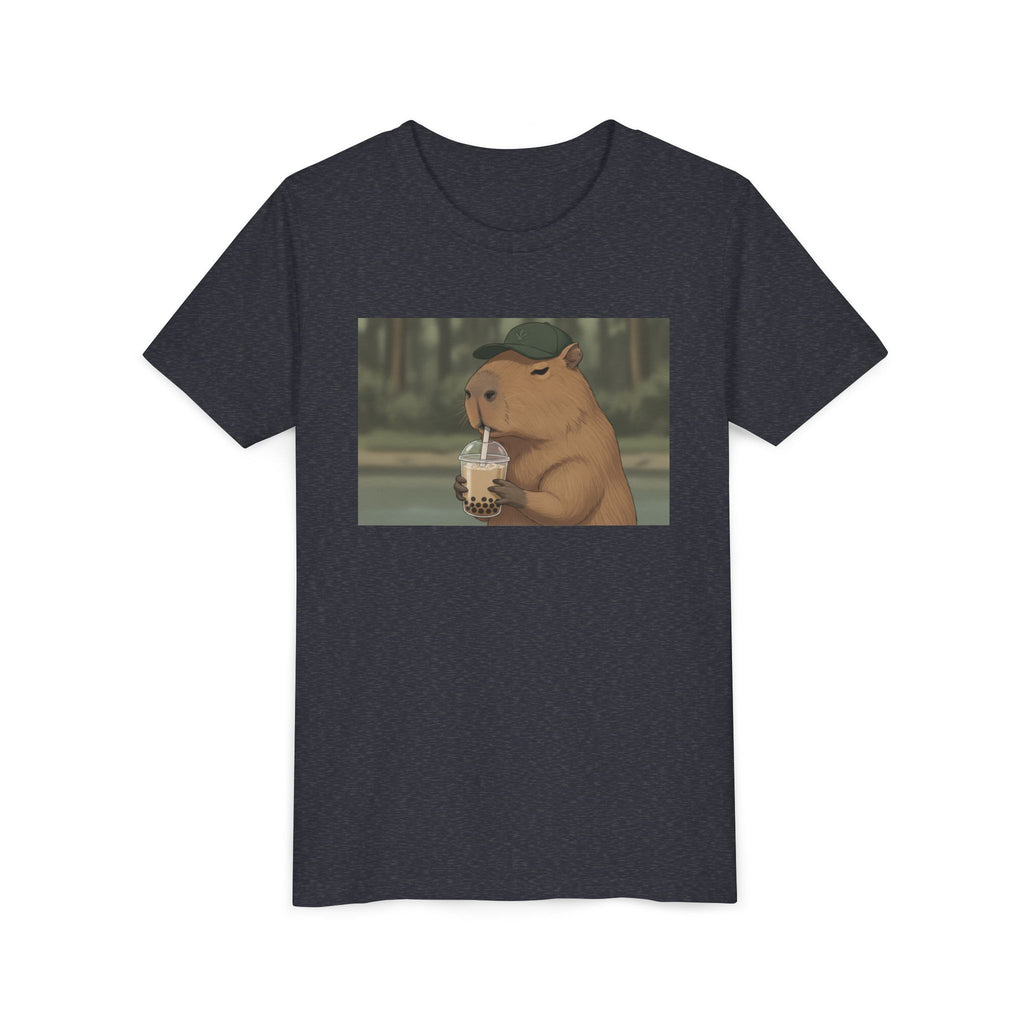 Capybara Drinking Boba Tea Youth Tee — Cute Kawaii Bubble Shirt for Kids - Kids