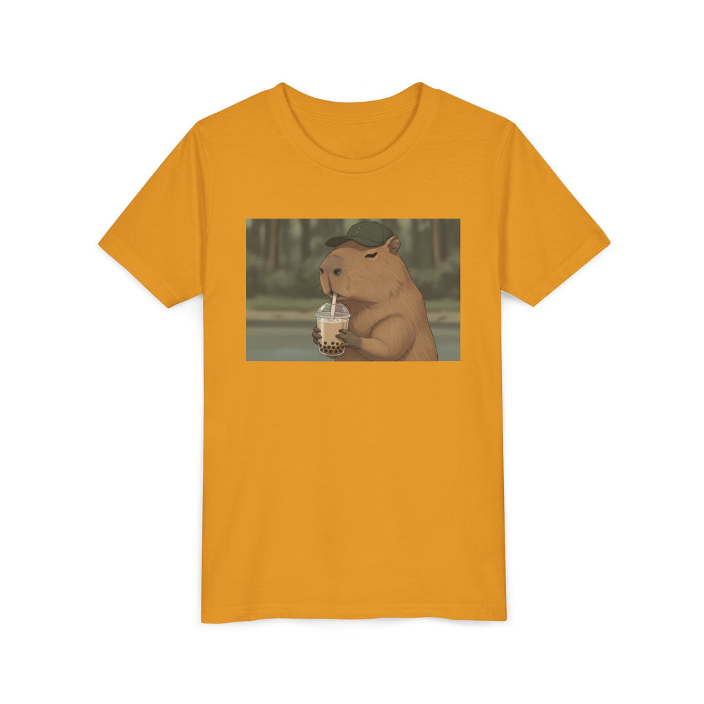Capybara Drinking Boba Tea Youth Tee — Cute Kawaii Bubble Shirt for Kids - Kids