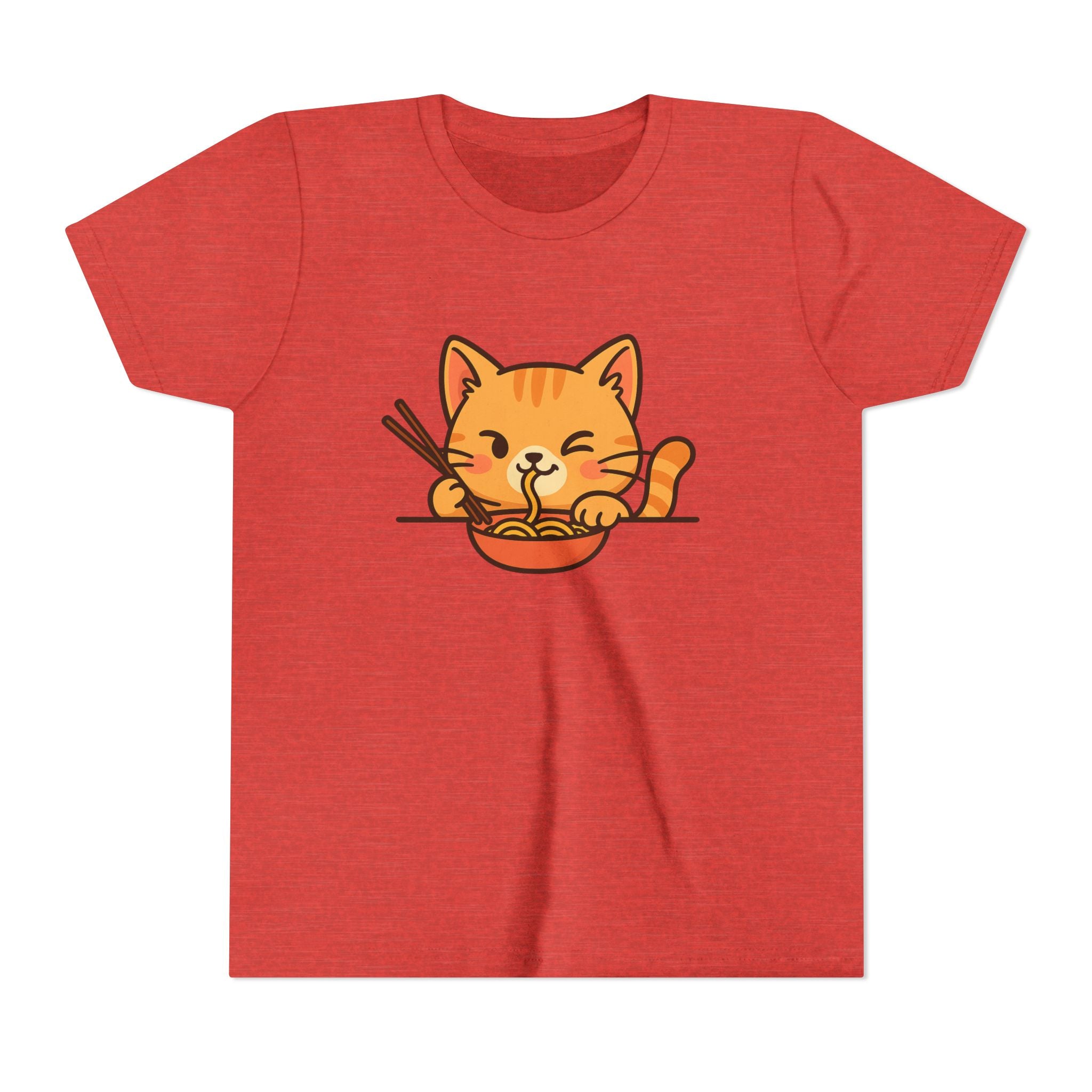 Kids Cat Eating Ramen T-Shirt – Cute Anime Noodle Kitty Youth Tee - Kids