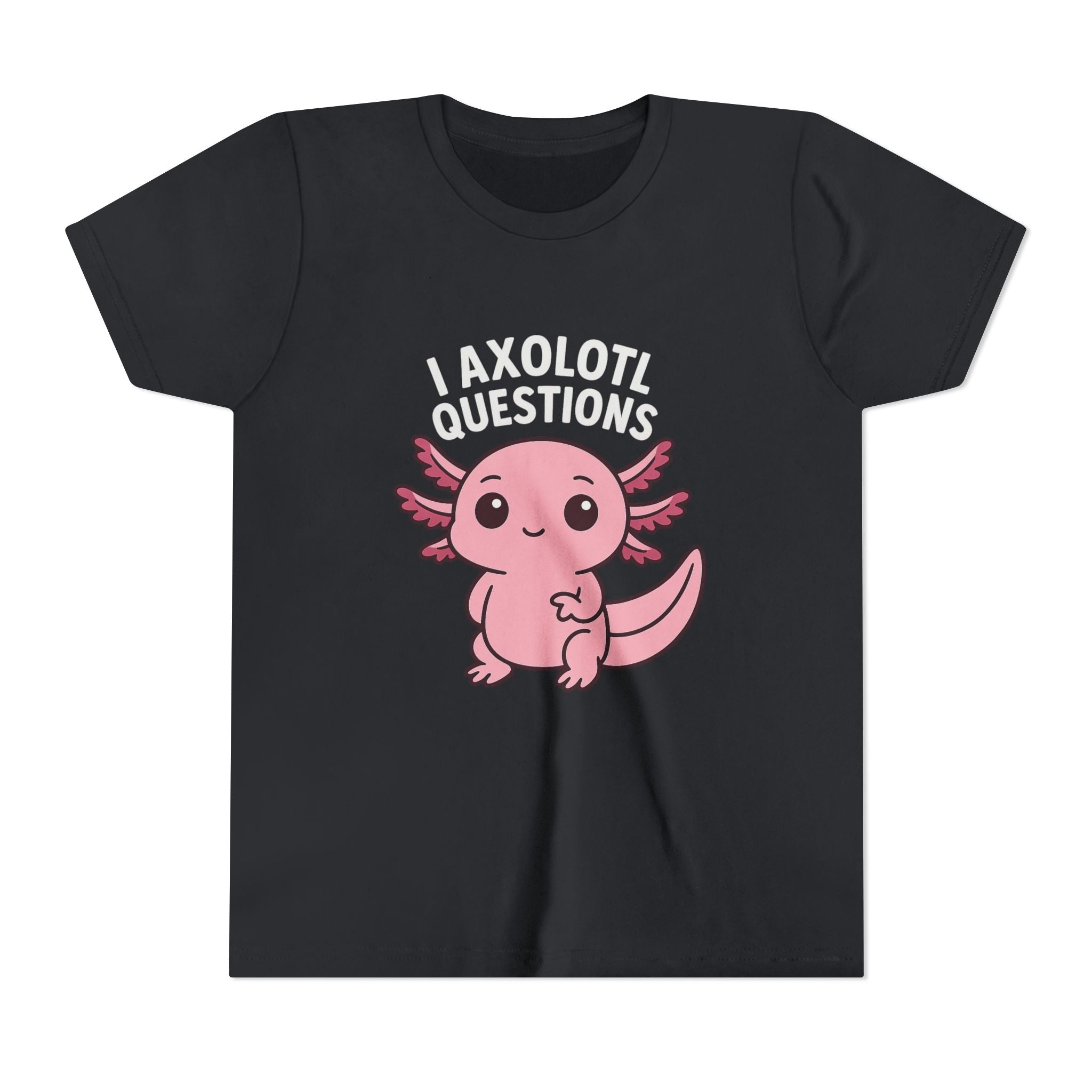 Youth Tee — Cute Pink Axolotl “Axolotl Questions” Kids Shirt
