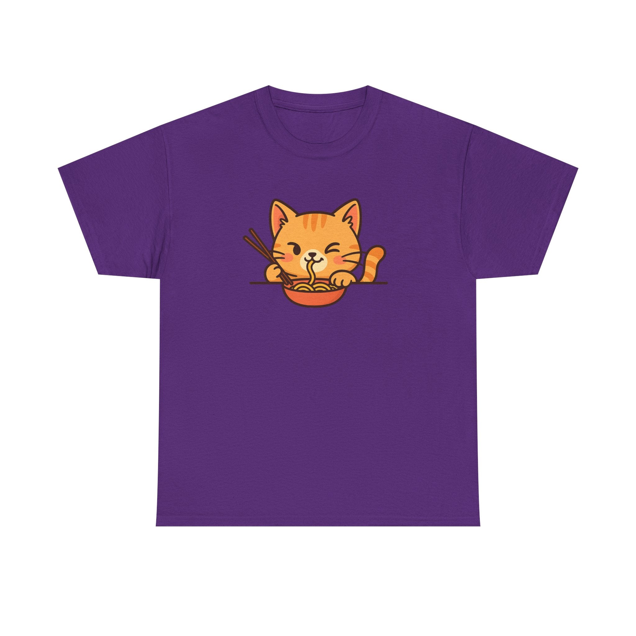 Cute Cat Eating Ramen T-Shirt — Kawaii Kitty Noodle Tee - Adult