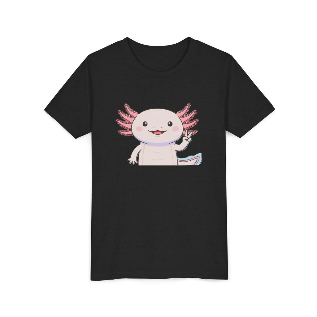 Kids Axolotl Throwing Peace Graphic Tee — Cute Pink Axolotl Salamander Youth T-Shirt - Kids