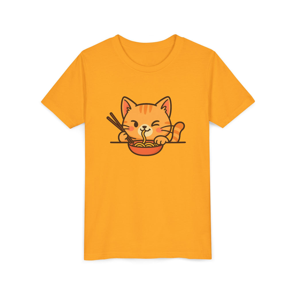 Kids Cat Eating Ramen T-Shirt – Cute Anime Noodle Kitty Youth Tee - Kids