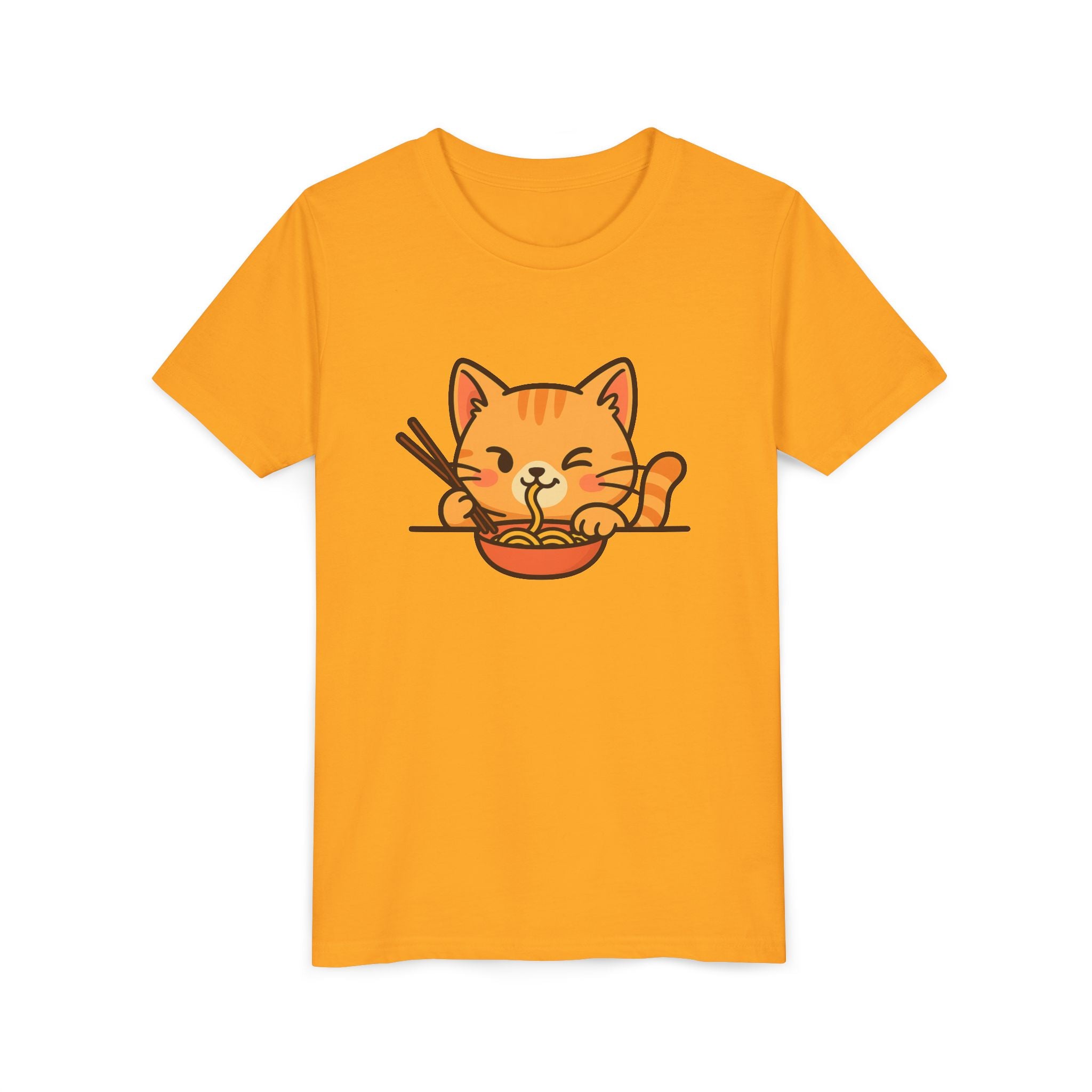 Kids Cat Eating Ramen T-Shirt – Cute Anime Noodle Kitty Youth Tee - Kids