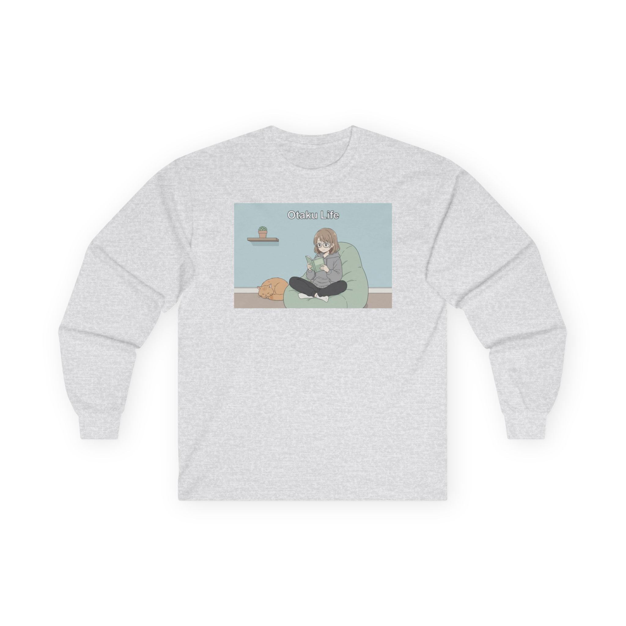Cozy Cat Girl Otaku Long Sleeve Tee — "Cuddle Time" Anime Lounge Shirt - Adult