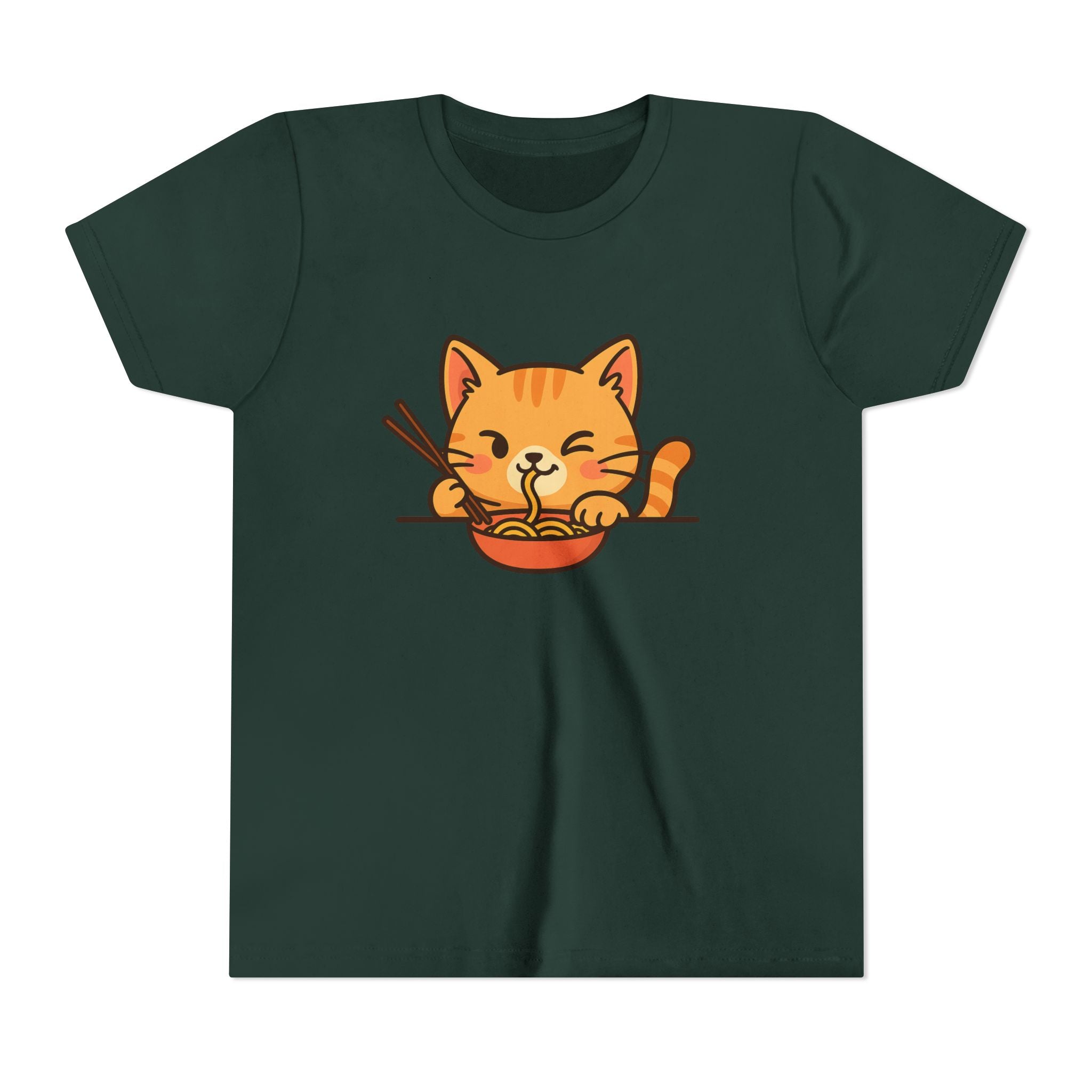 Kids Cat Eating Ramen T-Shirt – Cute Anime Noodle Kitty Youth Tee - Kids