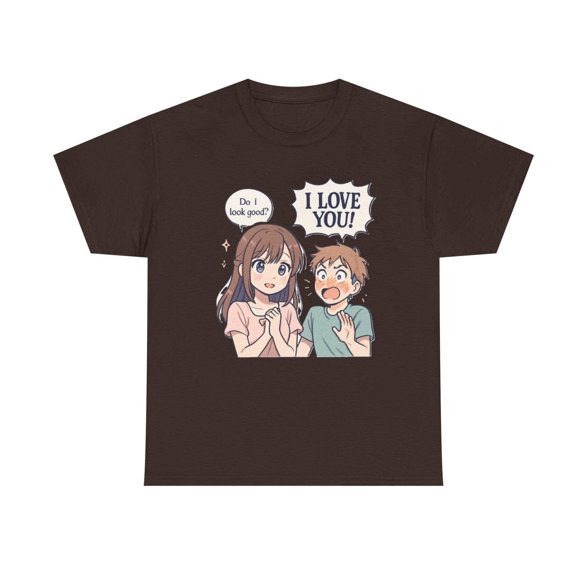 Anime Couple T‑Shirt — "Do I look good?" / "I Love You!" Cute Romance Tee - Adult