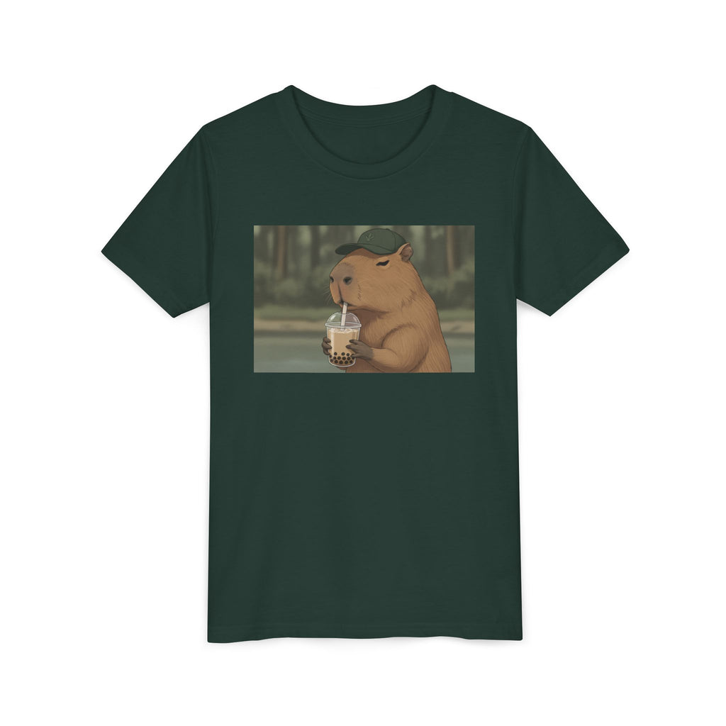 Capybara Drinking Boba Tea Youth Tee — Cute Kawaii Bubble Shirt for Kids - Kids