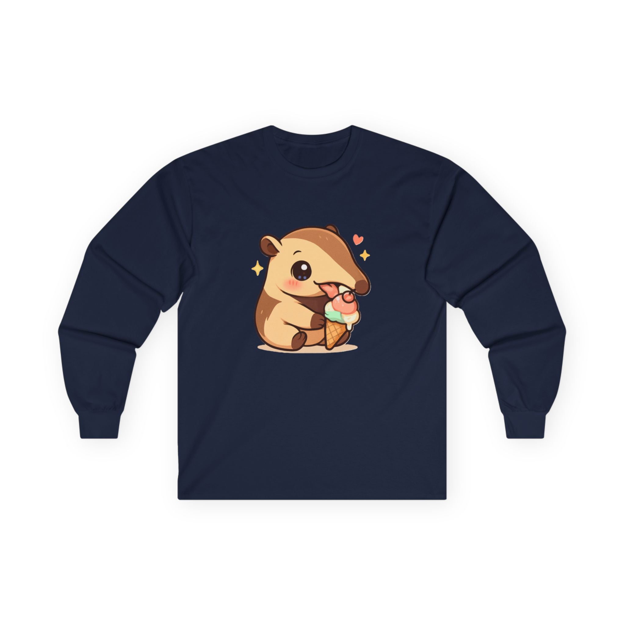 Kawaii Anteater Eating Ice Cream Long Sleeve Tee - Adult