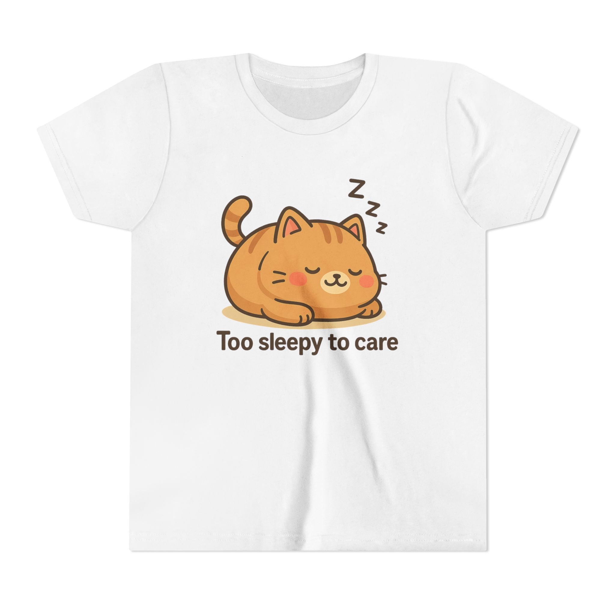 Youth Tee — Cute Sleeping Cat "Too Sleepy to Care" Graphic