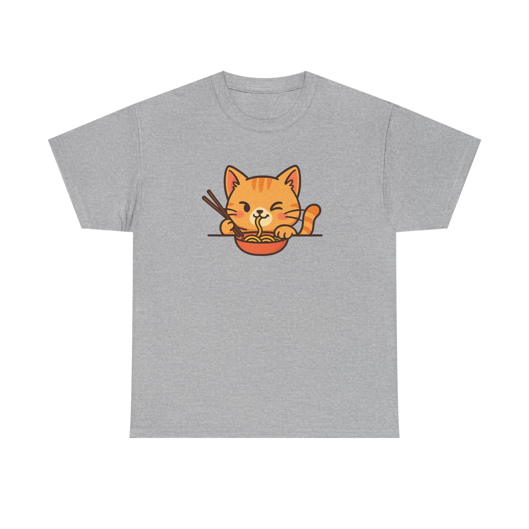 Cute Cat Eating Ramen T-Shirt — Kawaii Kitty Noodle Tee - Adult