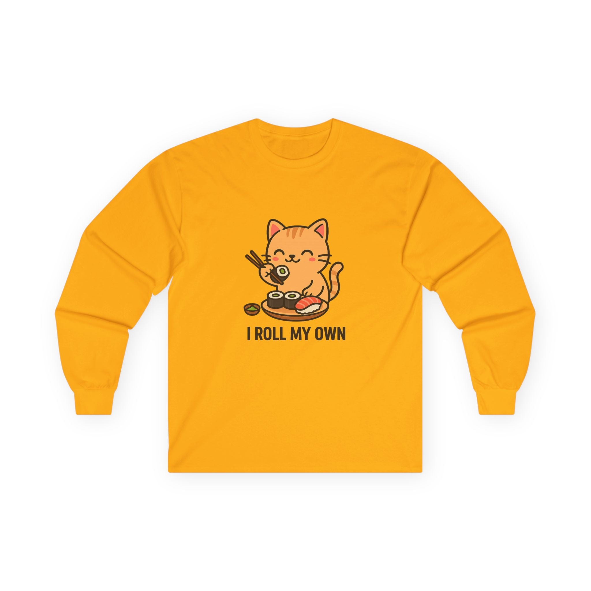 I Roll My Own Cat Sushi Long Sleeve Tee — Cute Kawaii Cat Rolling Sushi Shirt - Adult