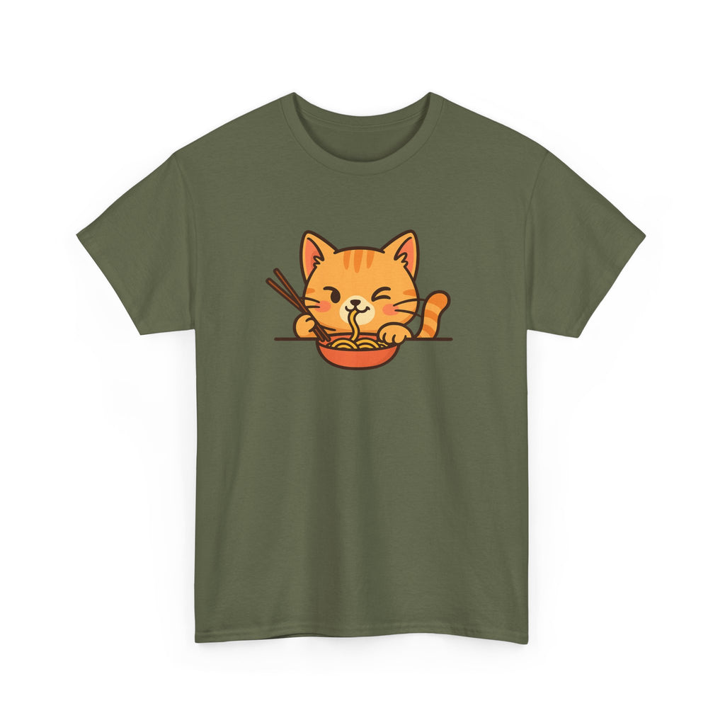 Cute Cat Eating Ramen T-Shirt — Kawaii Kitty Noodle Tee - Adult