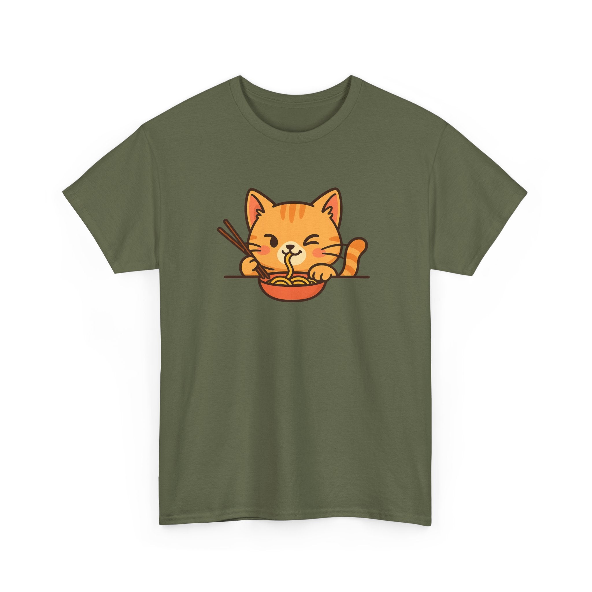 Cute Cat Eating Ramen T-Shirt — Kawaii Kitty Noodle Tee - Adult
