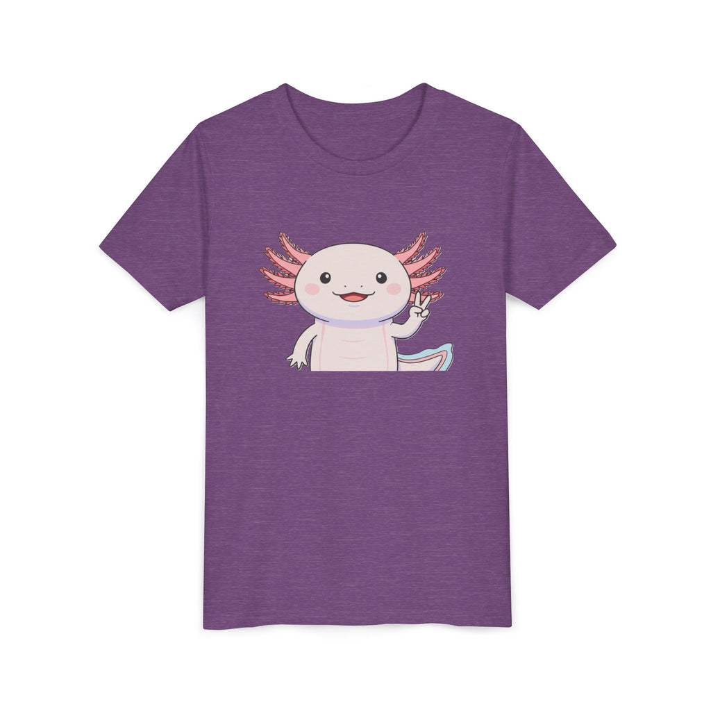 Kids Axolotl Throwing Peace Graphic Tee — Cute Pink Axolotl Salamander Youth T-Shirt - Kids