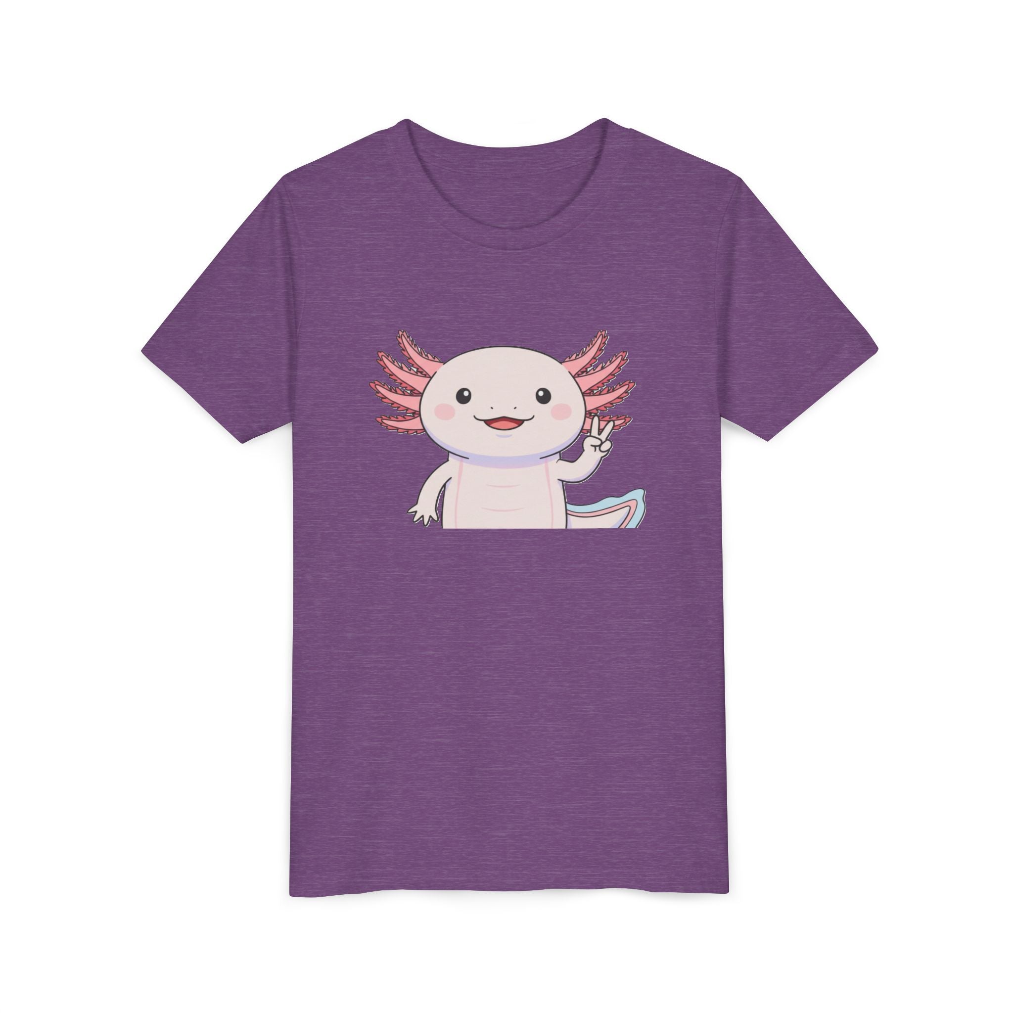 Kids Axolotl Throwing Peace Graphic Tee — Cute Pink Axolotl Salamander Youth T-Shirt - Kids