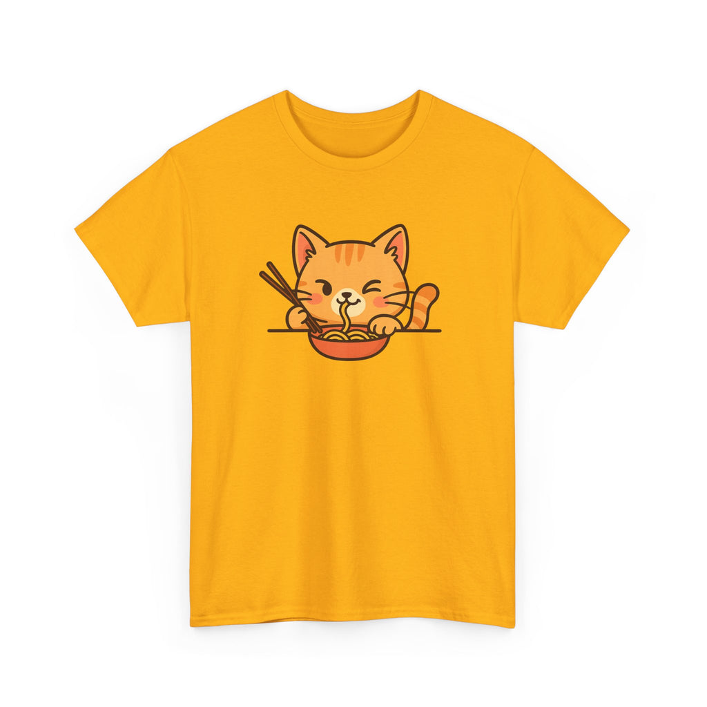 Cute Cat Eating Ramen T-Shirt — Kawaii Kitty Noodle Tee - Adult