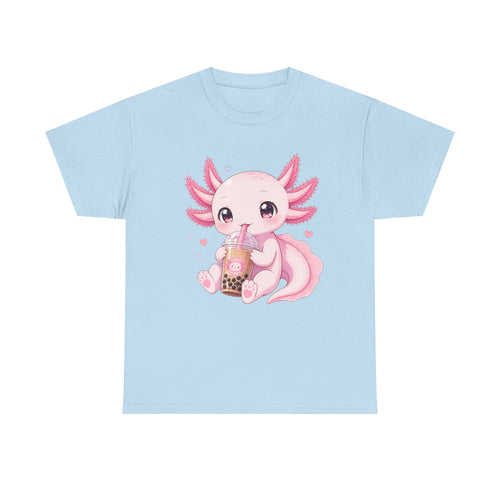 Axolotl Bubble Tea Tee — Cute Pink Axolotl Drinking Boba T-Shirt - Adult
