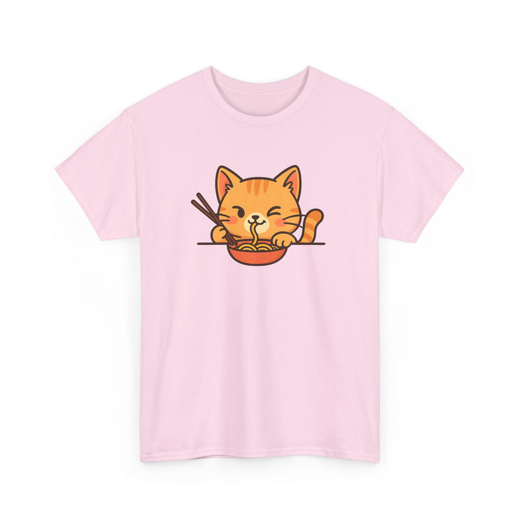 Cute Cat Eating Ramen T-Shirt — Kawaii Kitty Noodle Tee - Adult