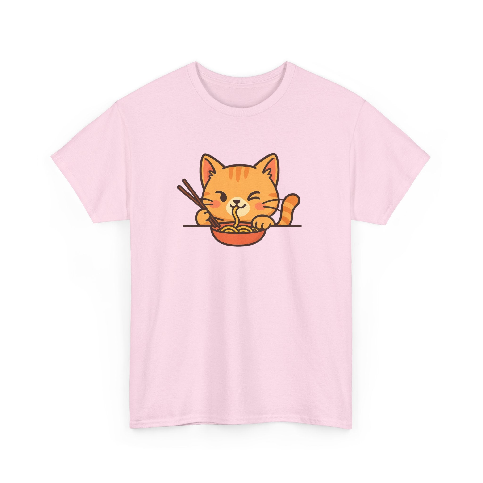 Cute Cat Eating Ramen T-Shirt — Kawaii Kitty Noodle Tee - Adult