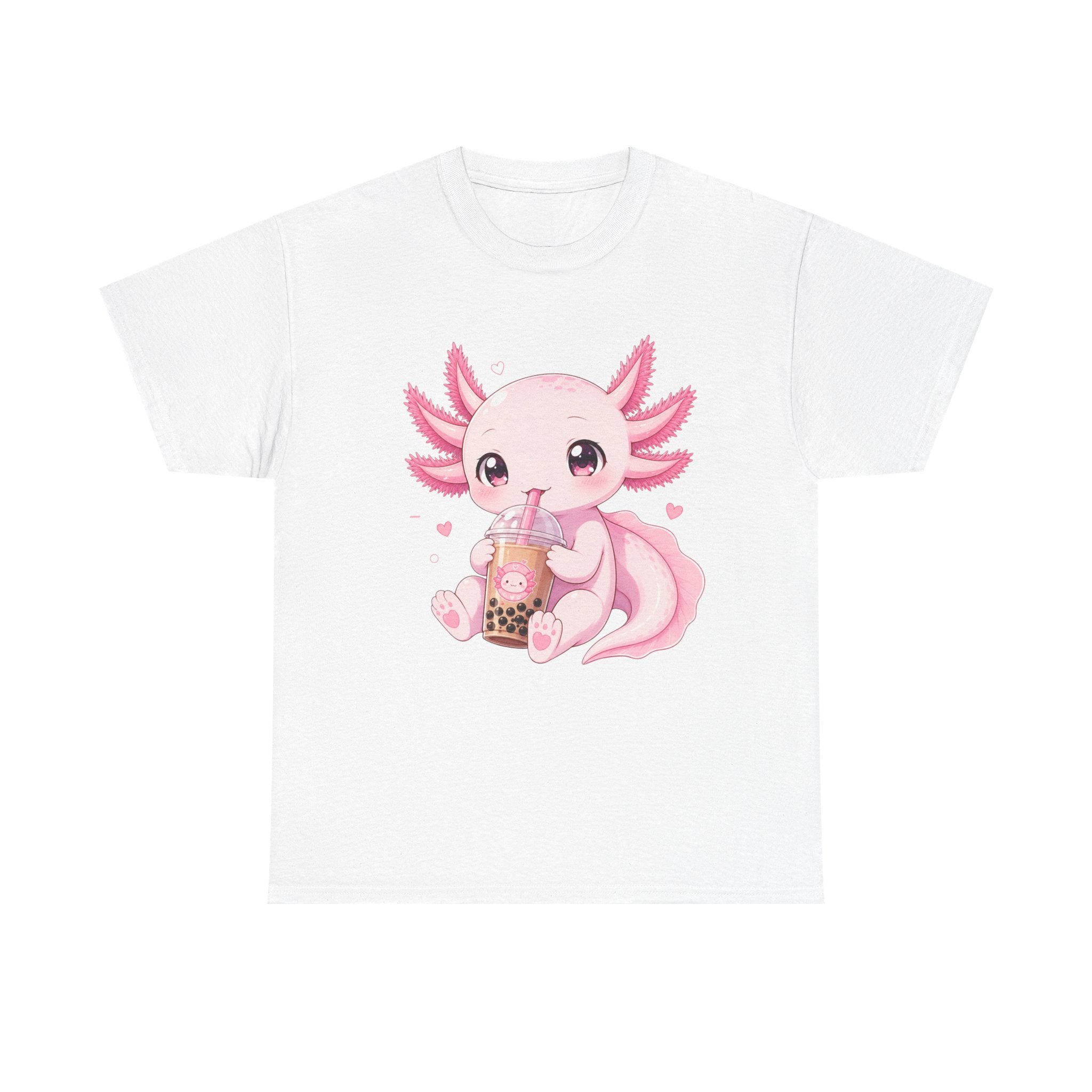 Axolotl Bubble Tea Tee — Cute Pink Axolotl Drinking Boba T-Shirt - Adult