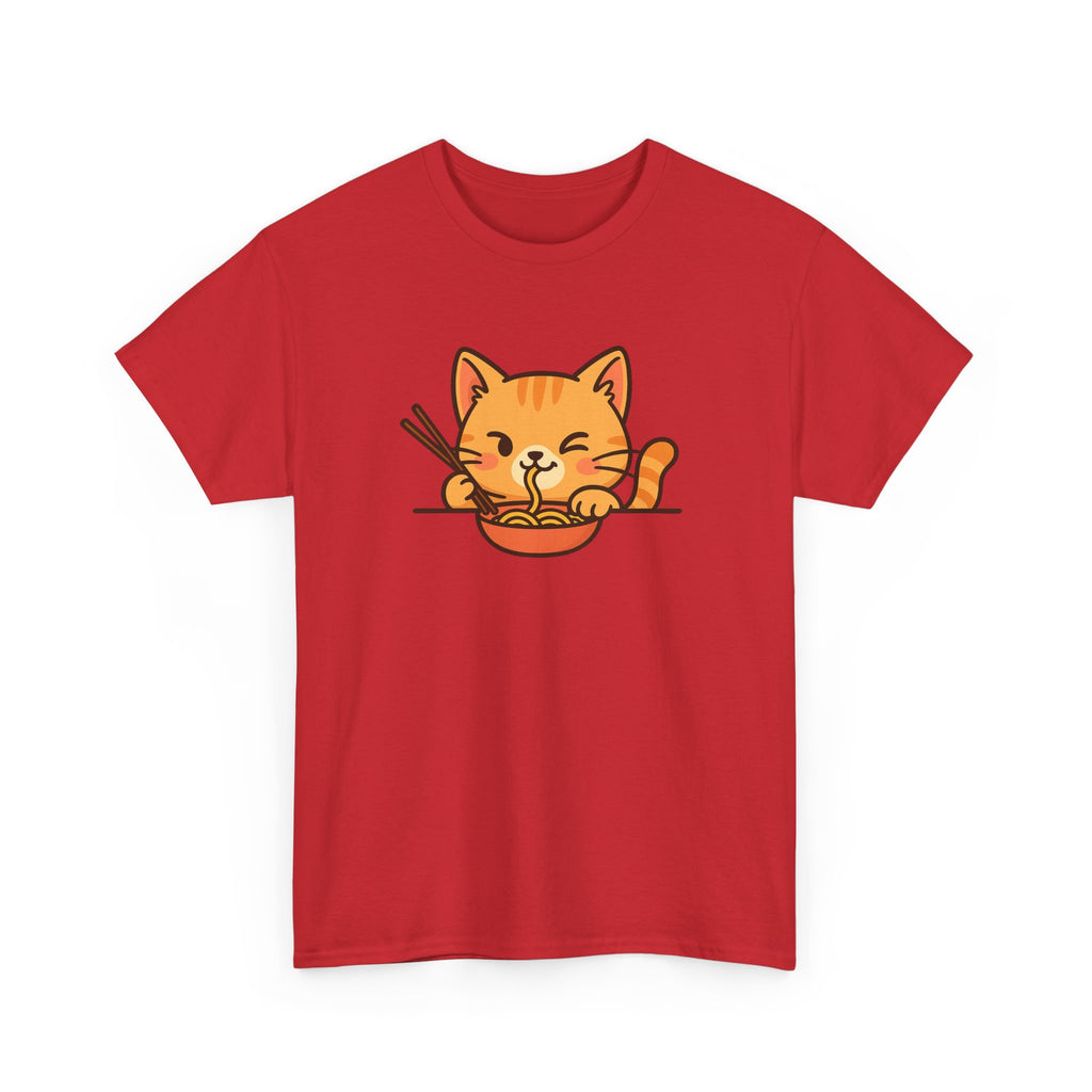 Cute Cat Eating Ramen T-Shirt — Kawaii Kitty Noodle Tee - Adult