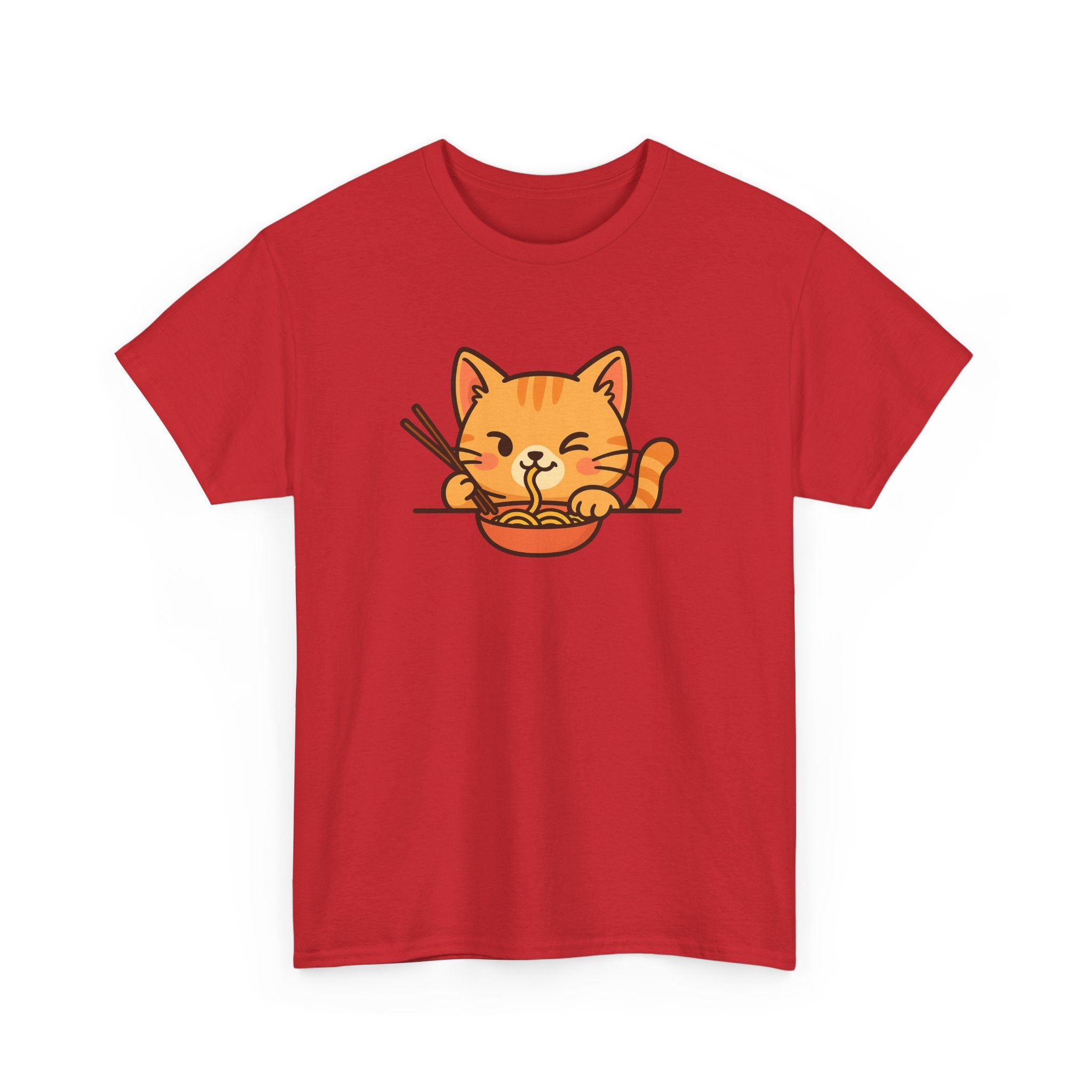 Cute Cat Eating Ramen T-Shirt — Kawaii Kitty Noodle Tee - Adult